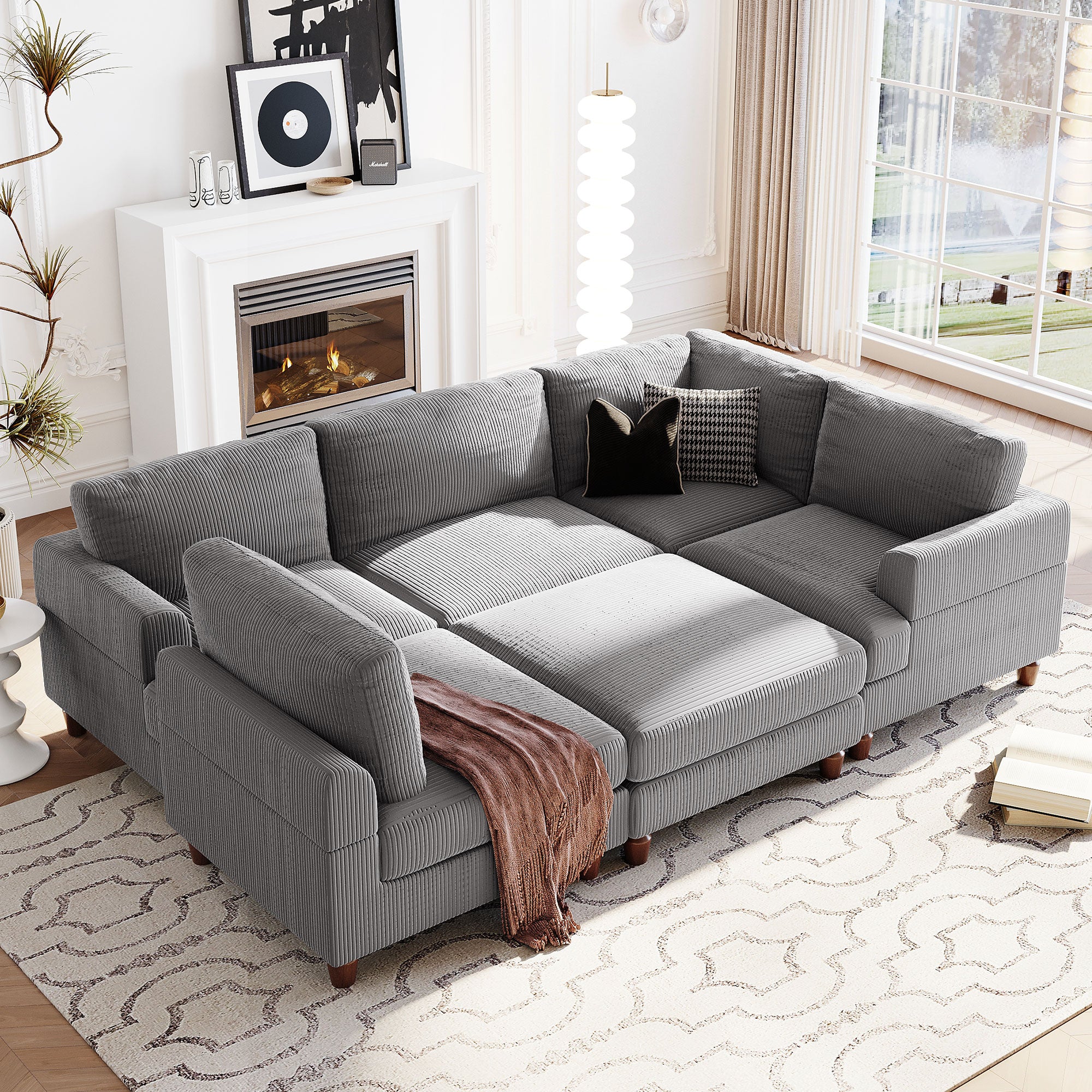 101.2 " Polyester Square Arm Sectional Sofa with Ottoman