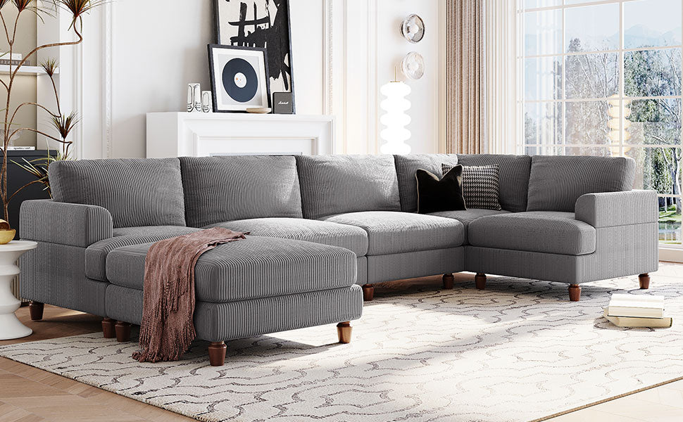 101.2 " Polyester Square Arm Sectional Sofa with Ottoman