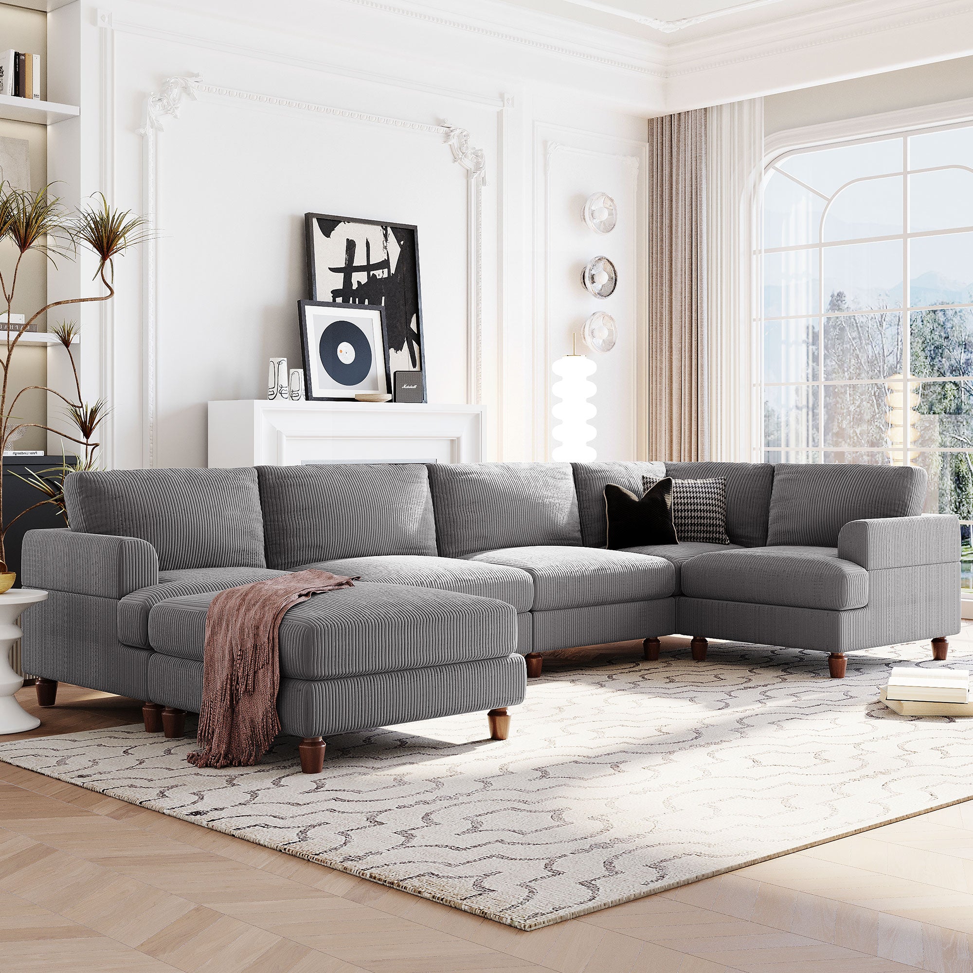 101.2 " Polyester Square Arm Sectional Sofa with Ottoman