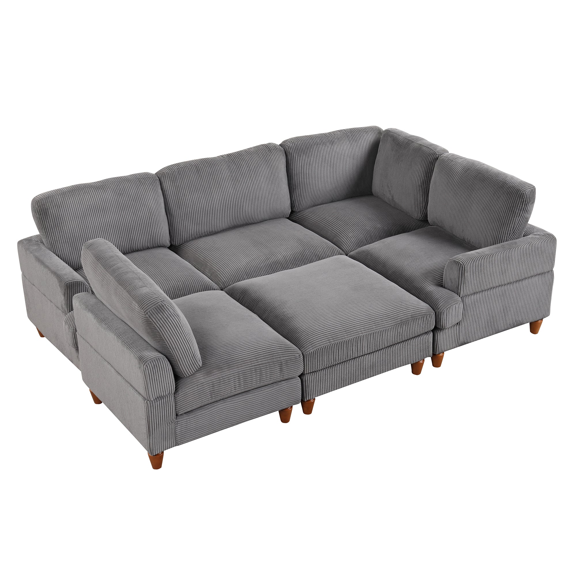 101.2 " Polyester Square Arm Sectional Sofa with Ottoman