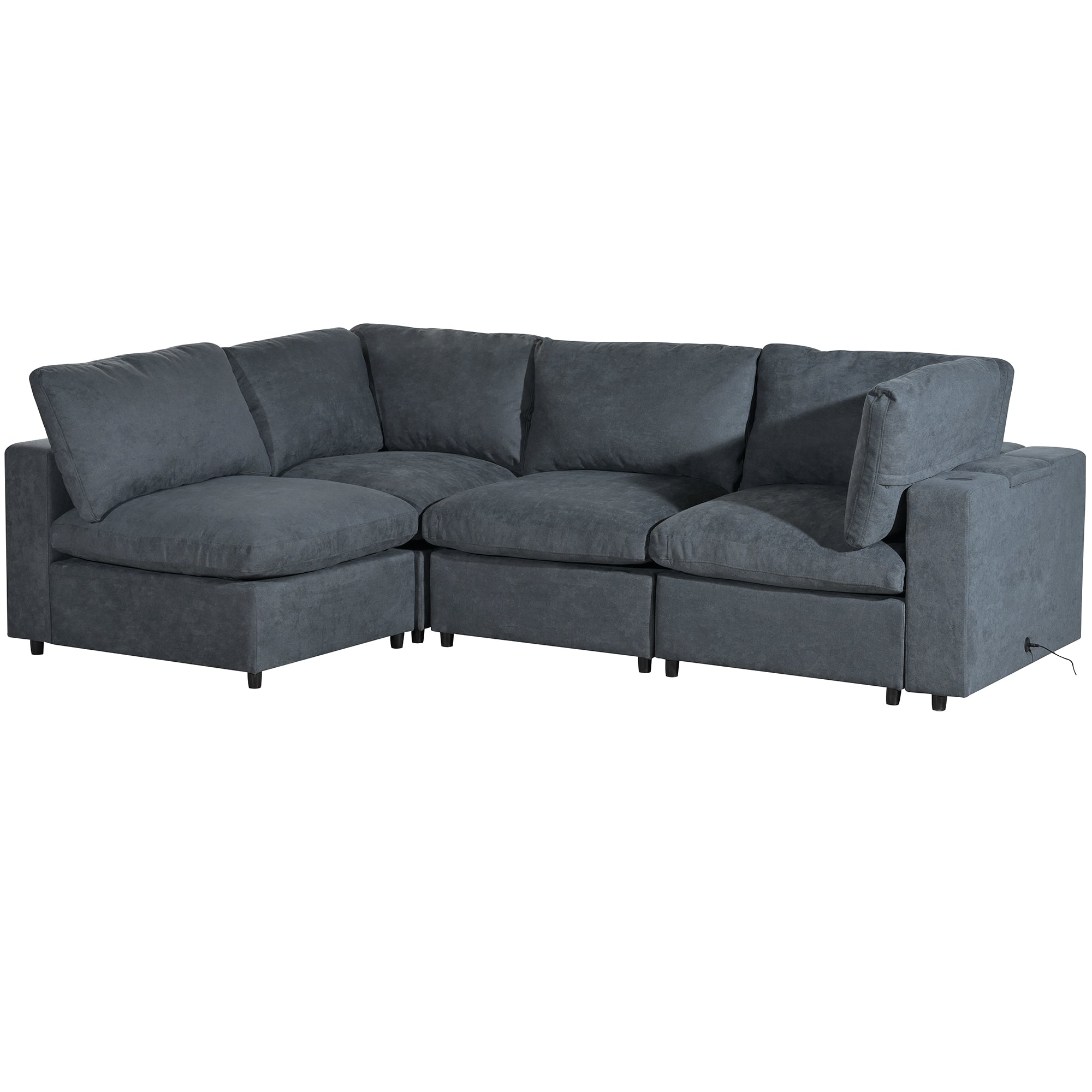 105.9" Polyester Pillow top Arm Sectional sofa with USB Charge Ports,Wireless Charging and Built-in Bluetooth Speaker in Arm