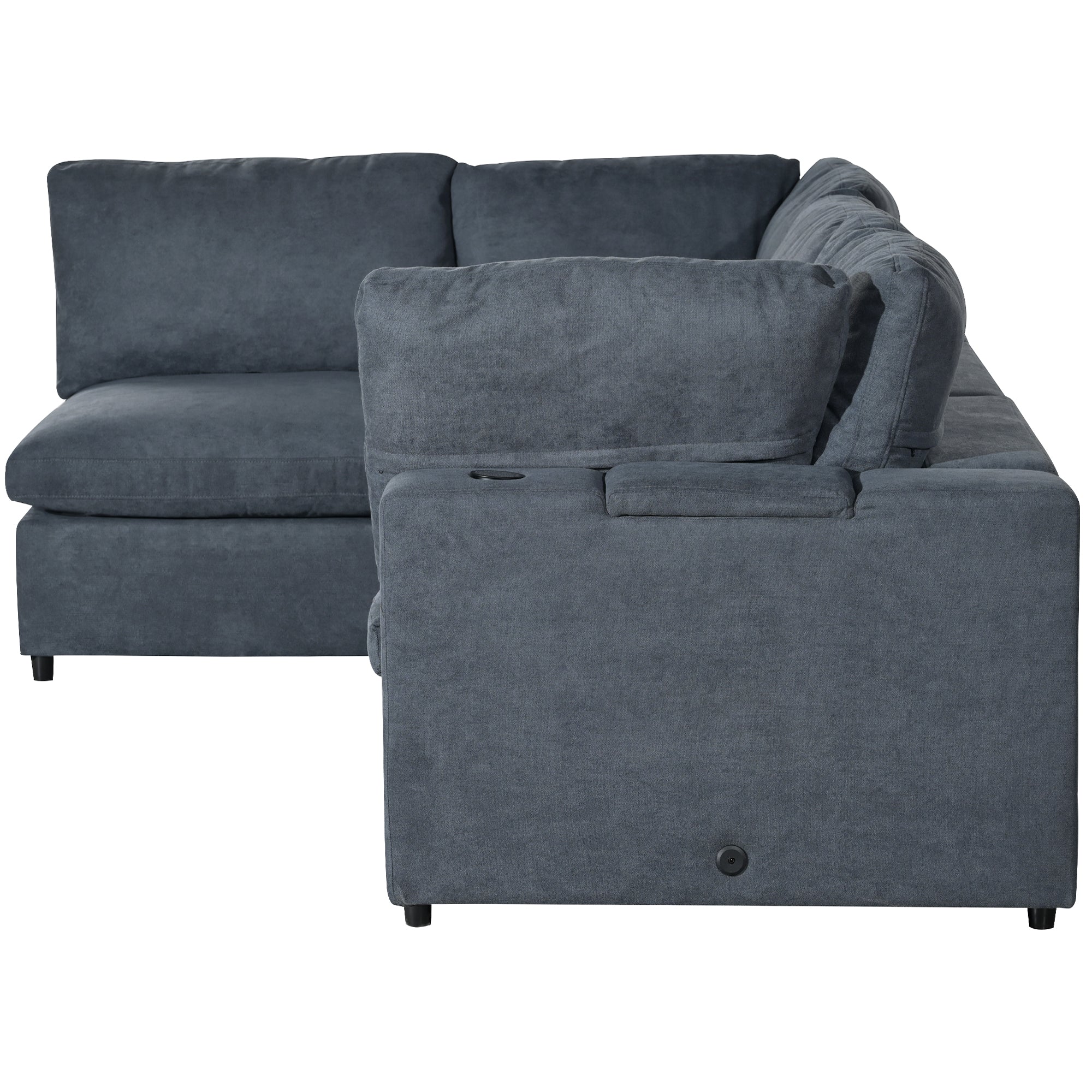 105.9" Polyester Pillow top Arm Sectional sofa with USB Charge Ports,Wireless Charging and Built-in Bluetooth Speaker in Arm