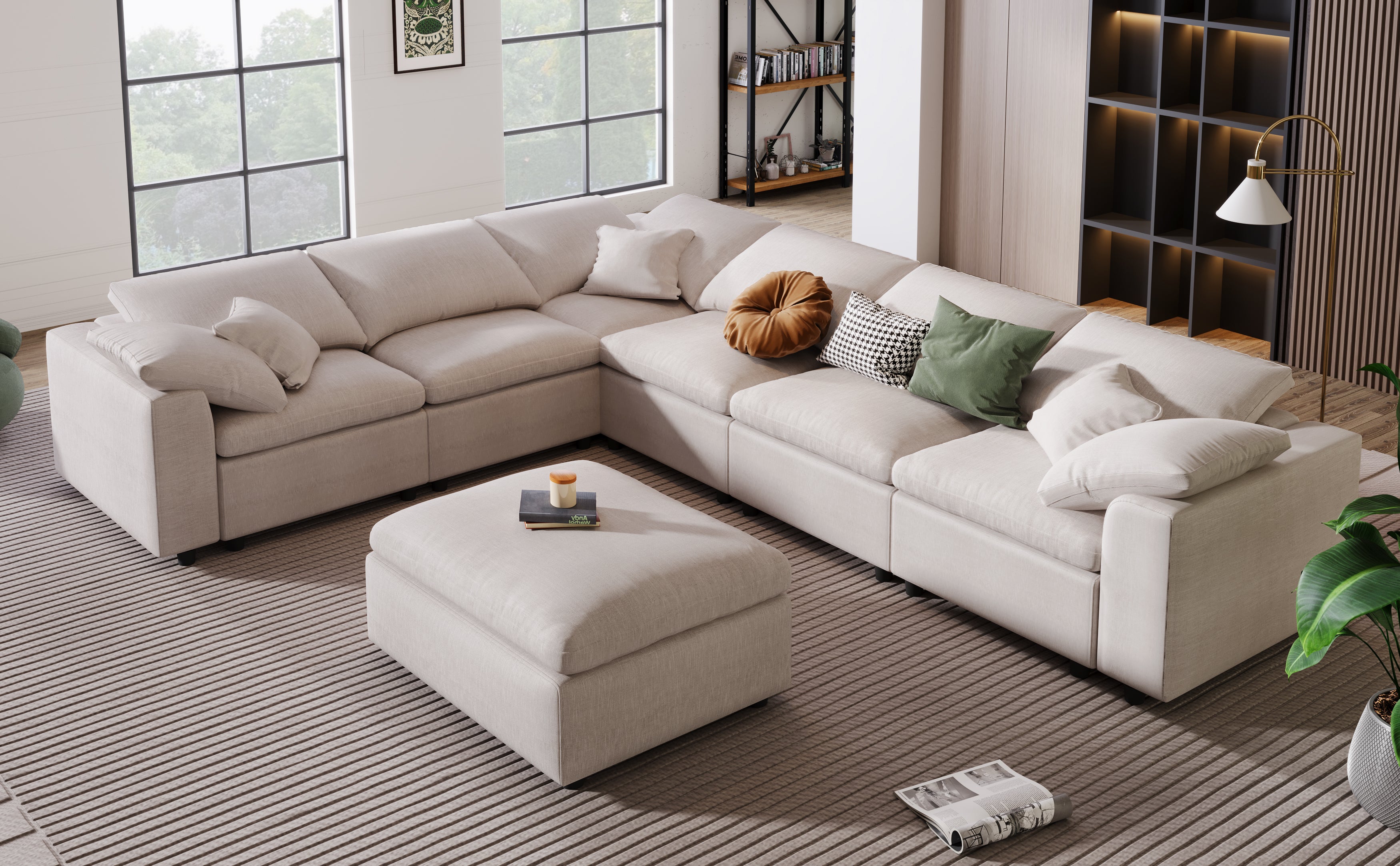 130.3" Polyester Pillow top Arm Oversized Modular Sectional Sofa