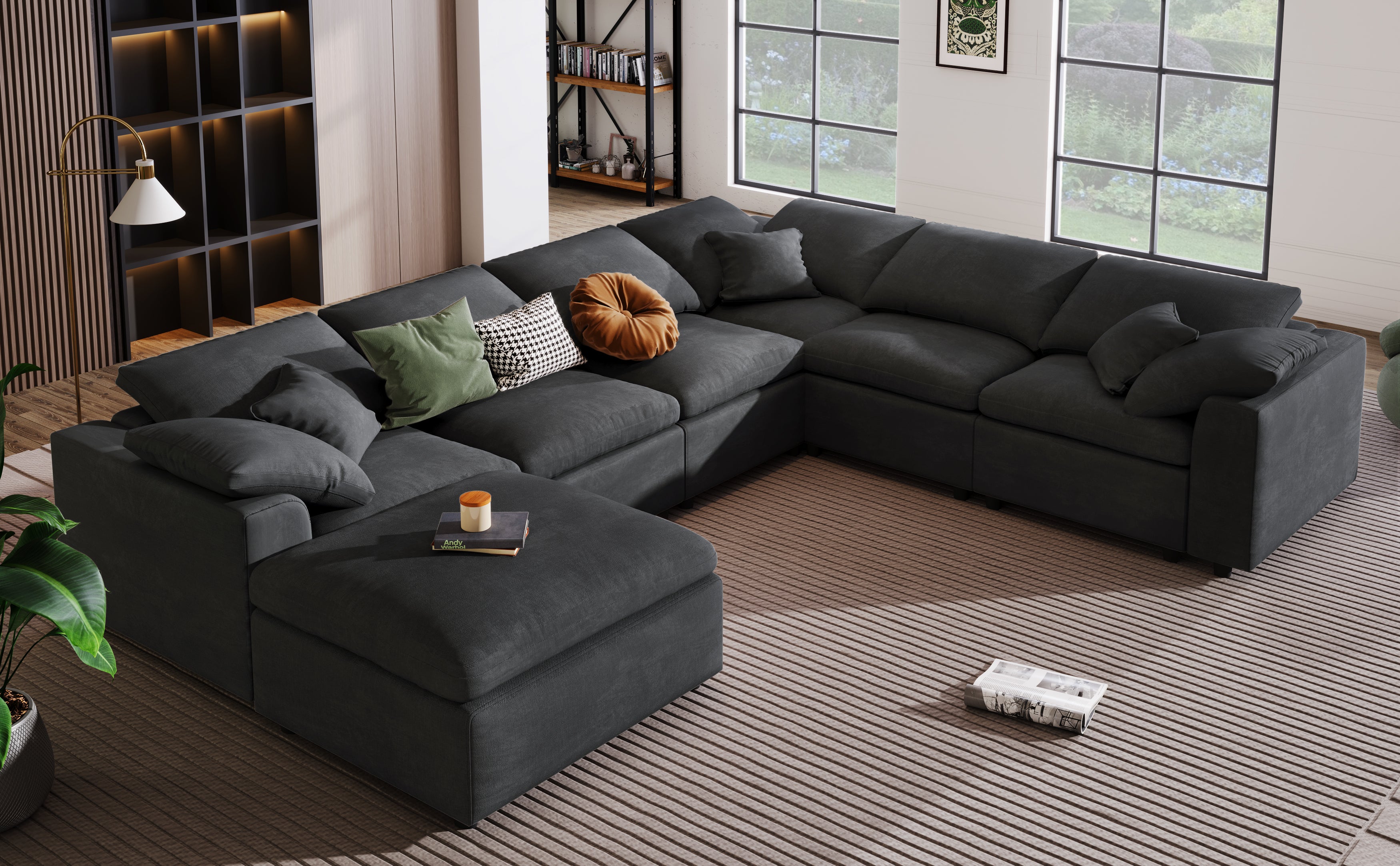 130.3" Polyester Pillow top Arm  Oversized Modular Sectional Sofa