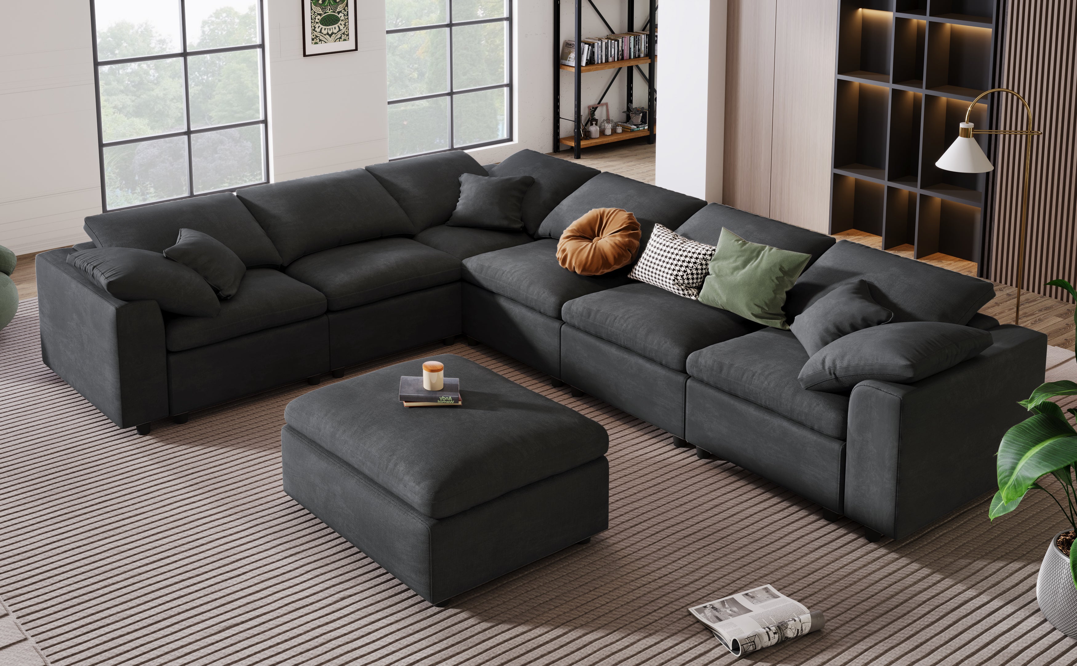 130.3" Polyester Pillow top Arm  Oversized Modular Sectional Sofa