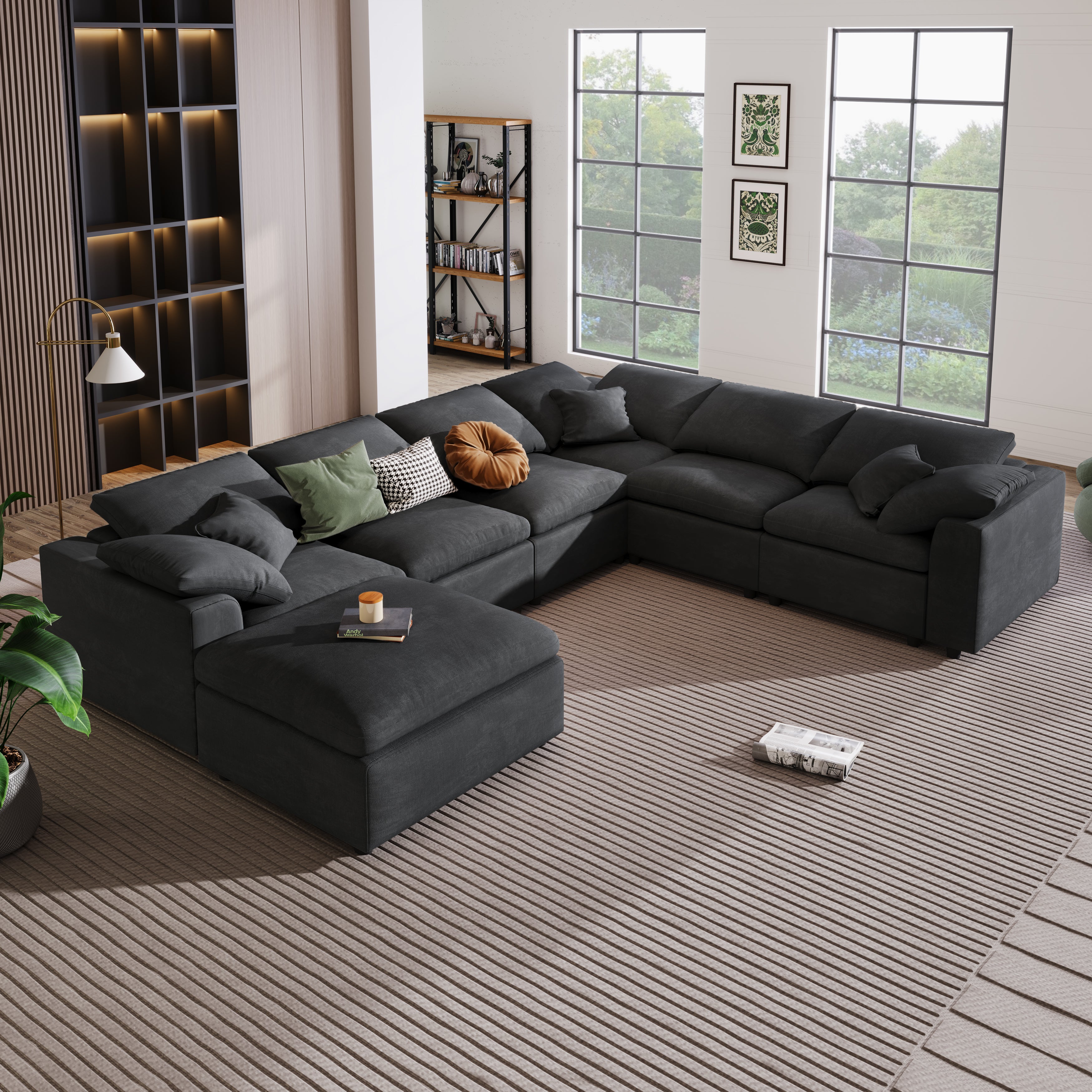 130.3" Polyester Pillow top Arm  Oversized Modular Sectional Sofa