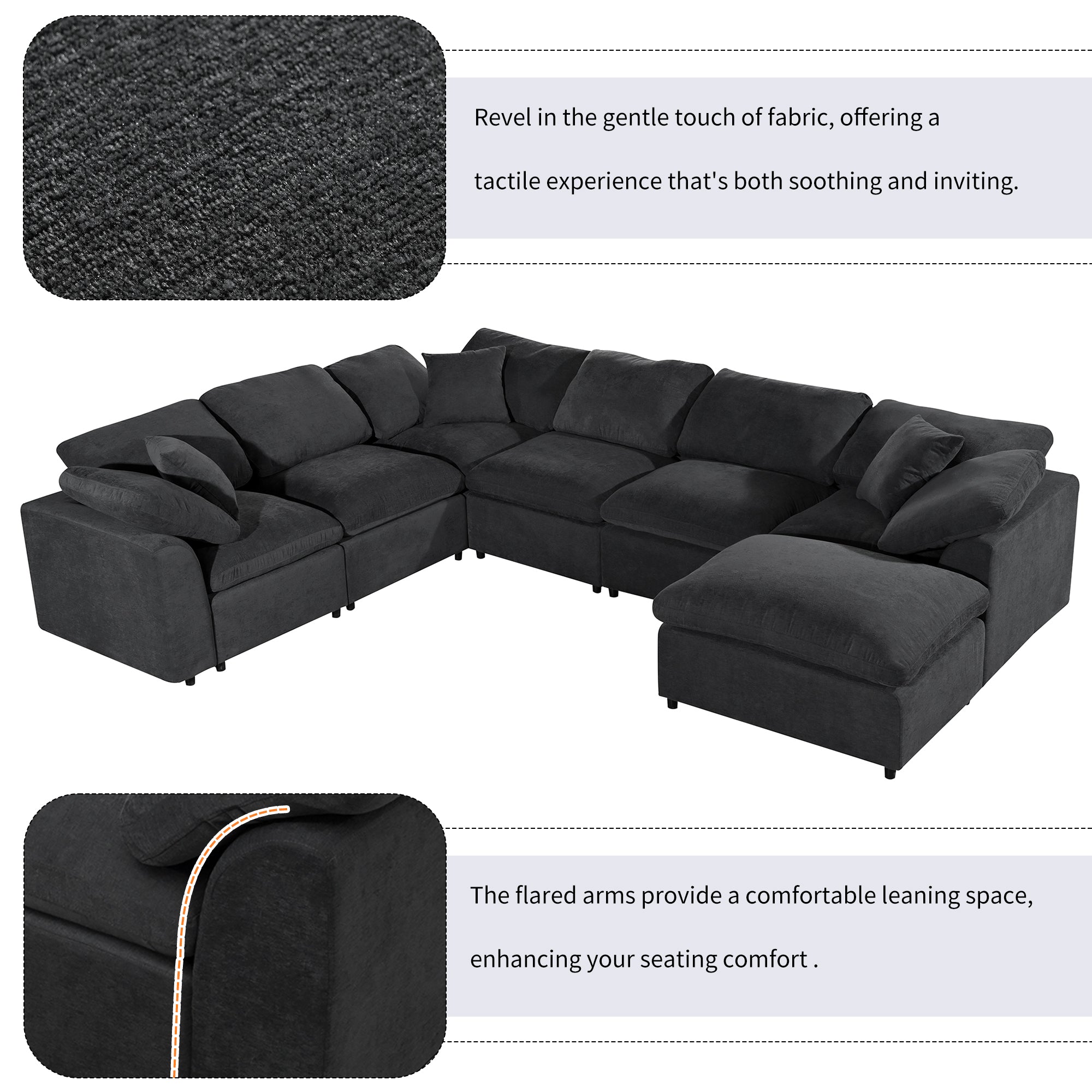130.3" Polyester Pillow top Arm  Oversized Modular Sectional Sofa