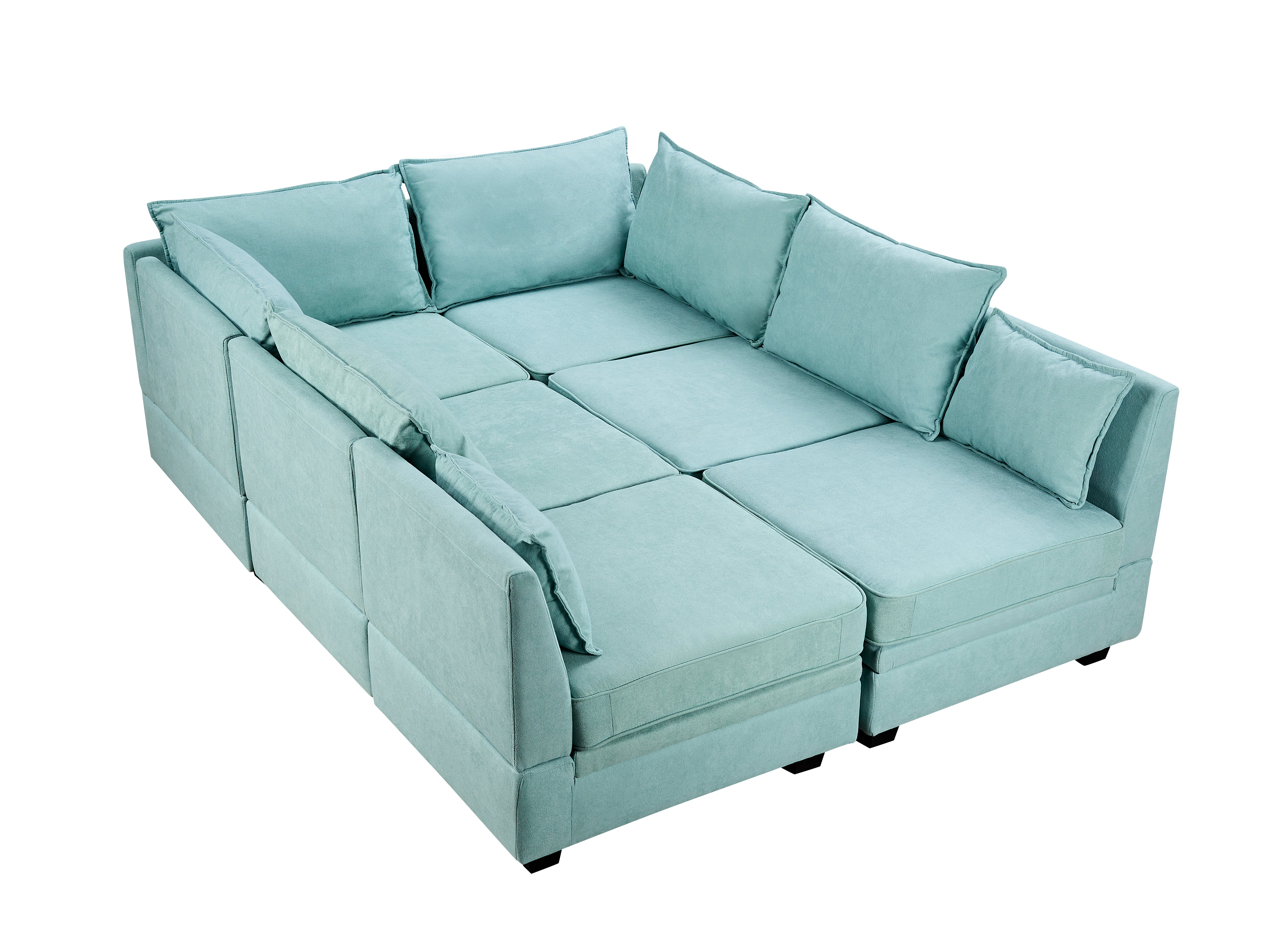 115" Linen Flared Arm Sofa Chaise and Pillows