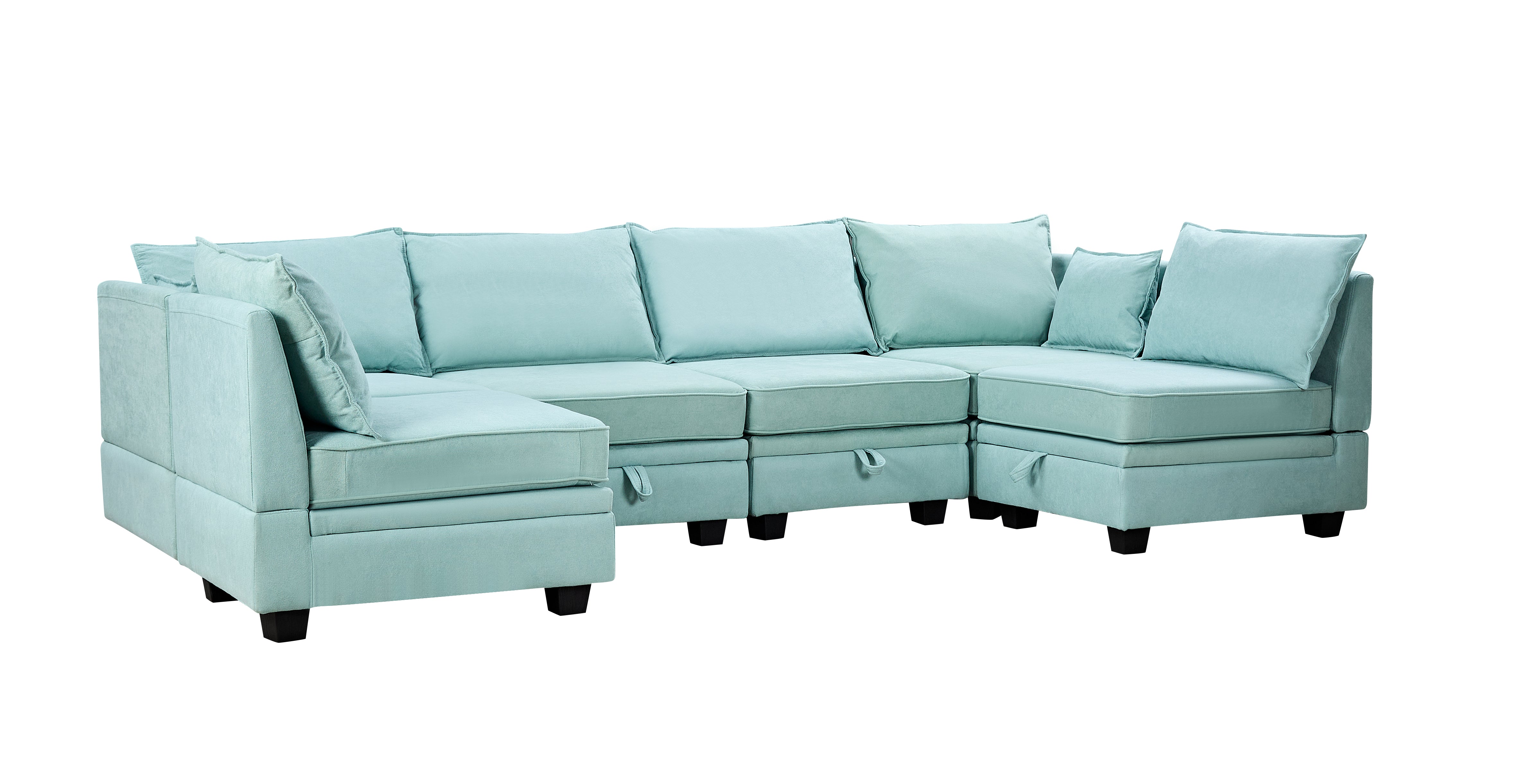 115" Linen Flared Arm Sofa Chaise and Pillows