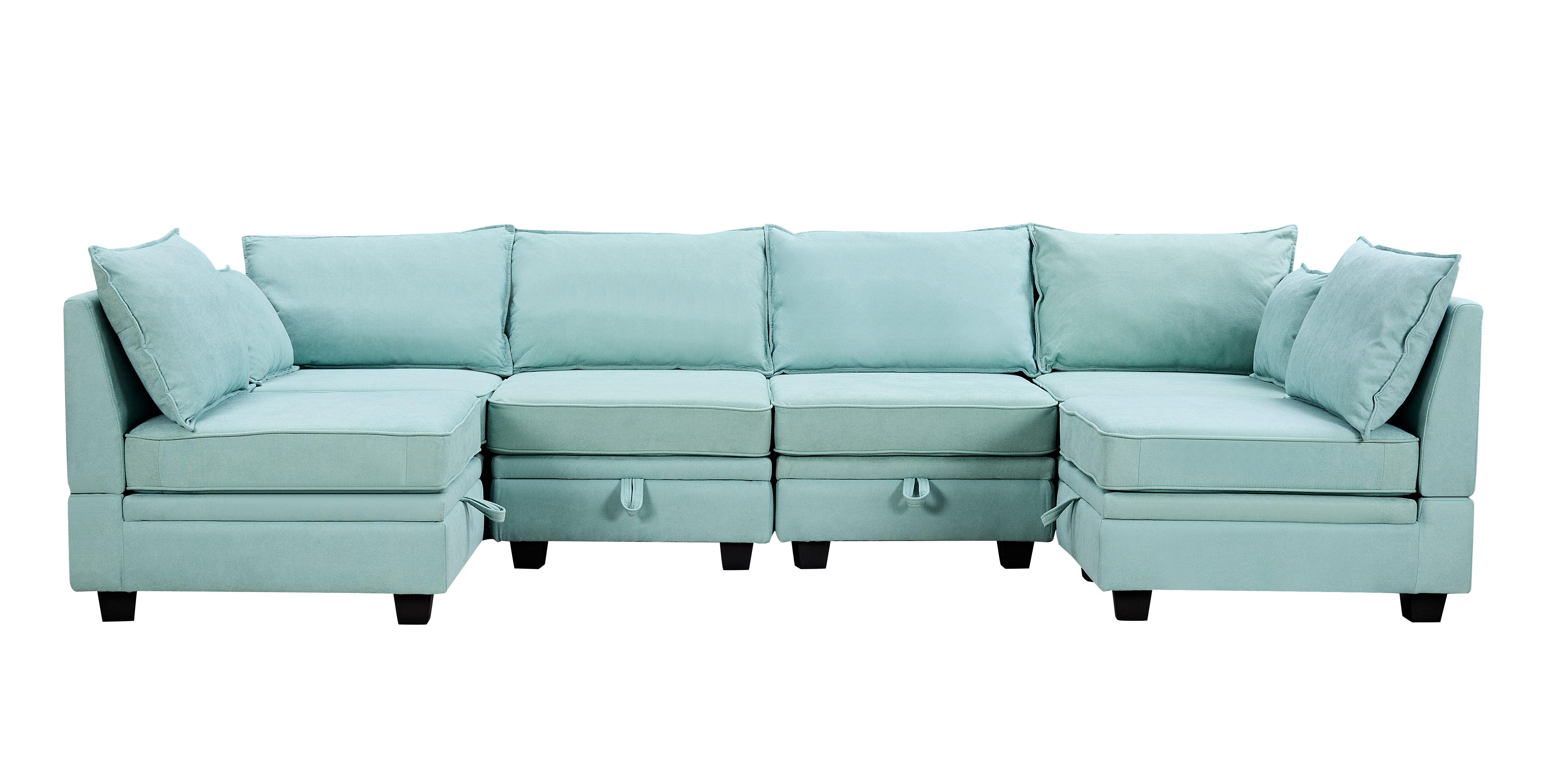 115" Linen Flared Arm Sofa Chaise and Pillows