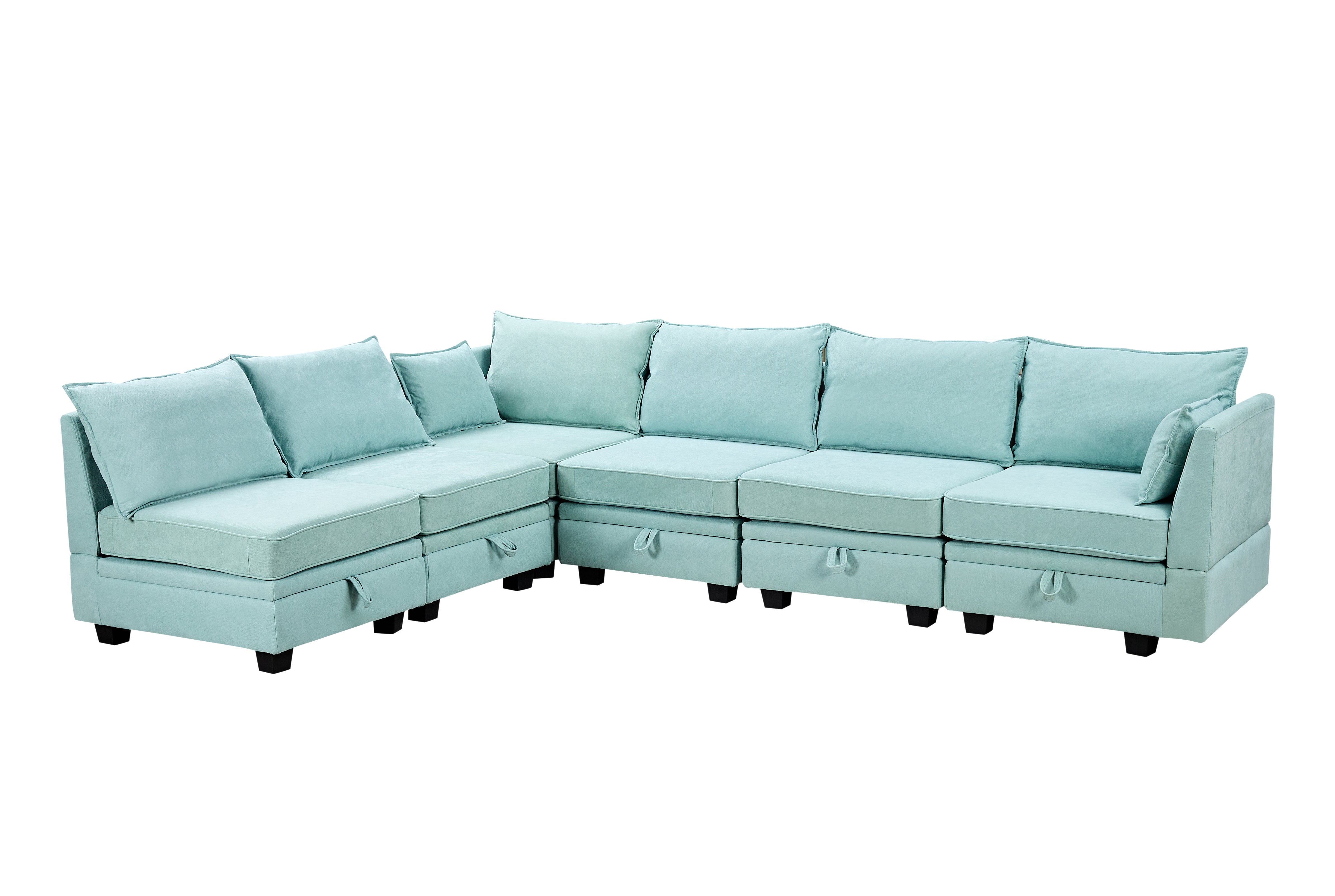 115" Linen Flared Arm Sofa Chaise and Pillows
