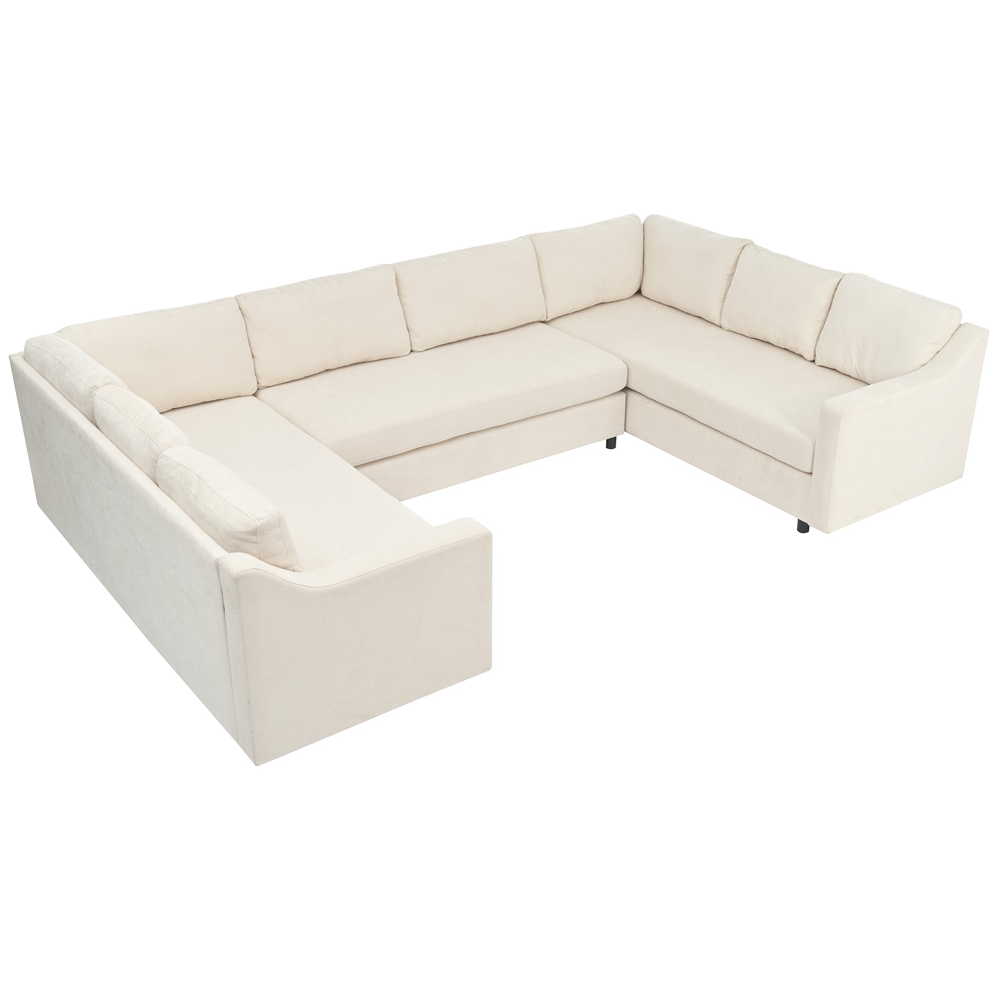 117" Polyester Recessed Arm Upholstered U-Shaped Large Sectional Sofa with Thick Seat and Back Cushions