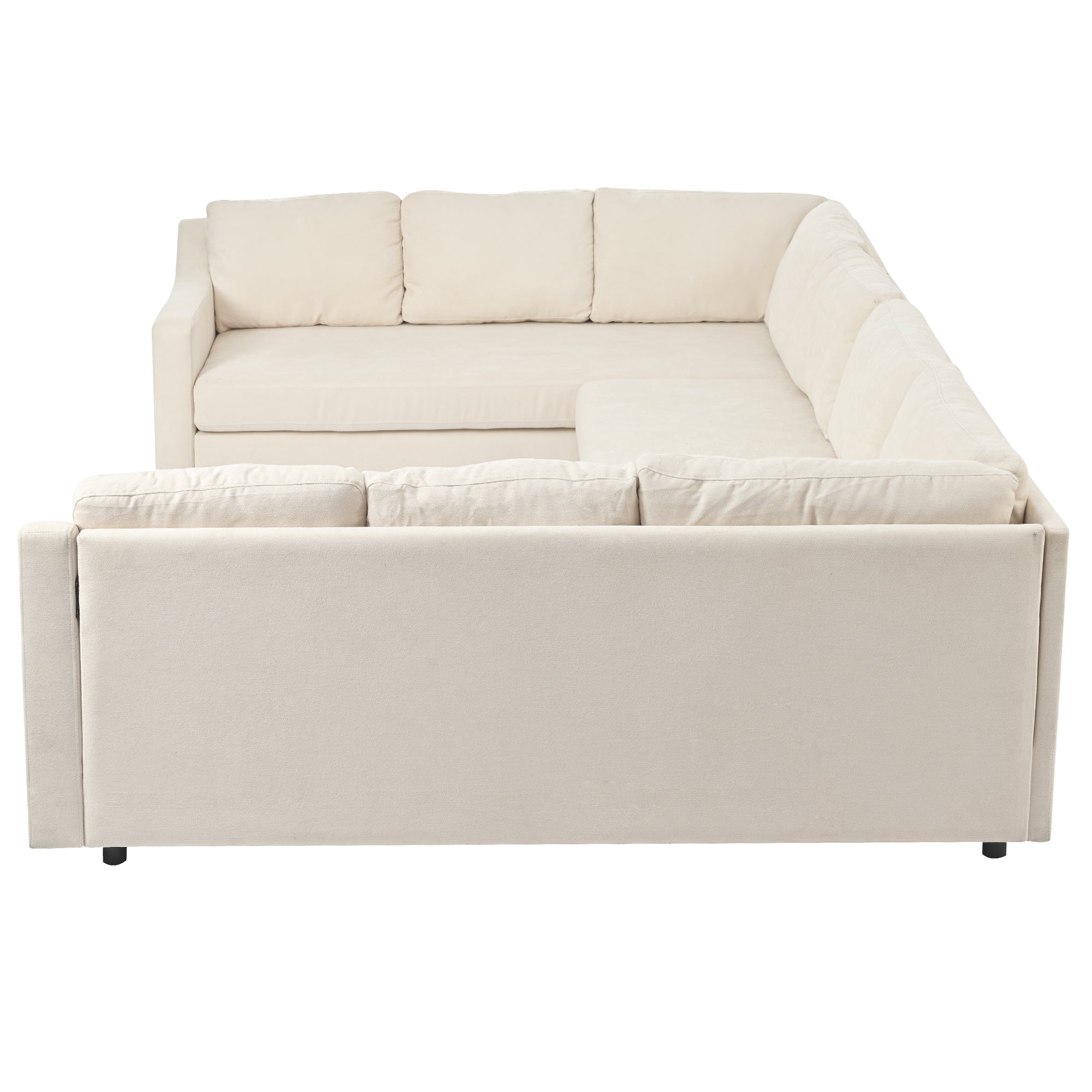 117" Polyester Recessed Arm Upholstered U-Shaped Large Sectional Sofa with Thick Seat and Back Cushions