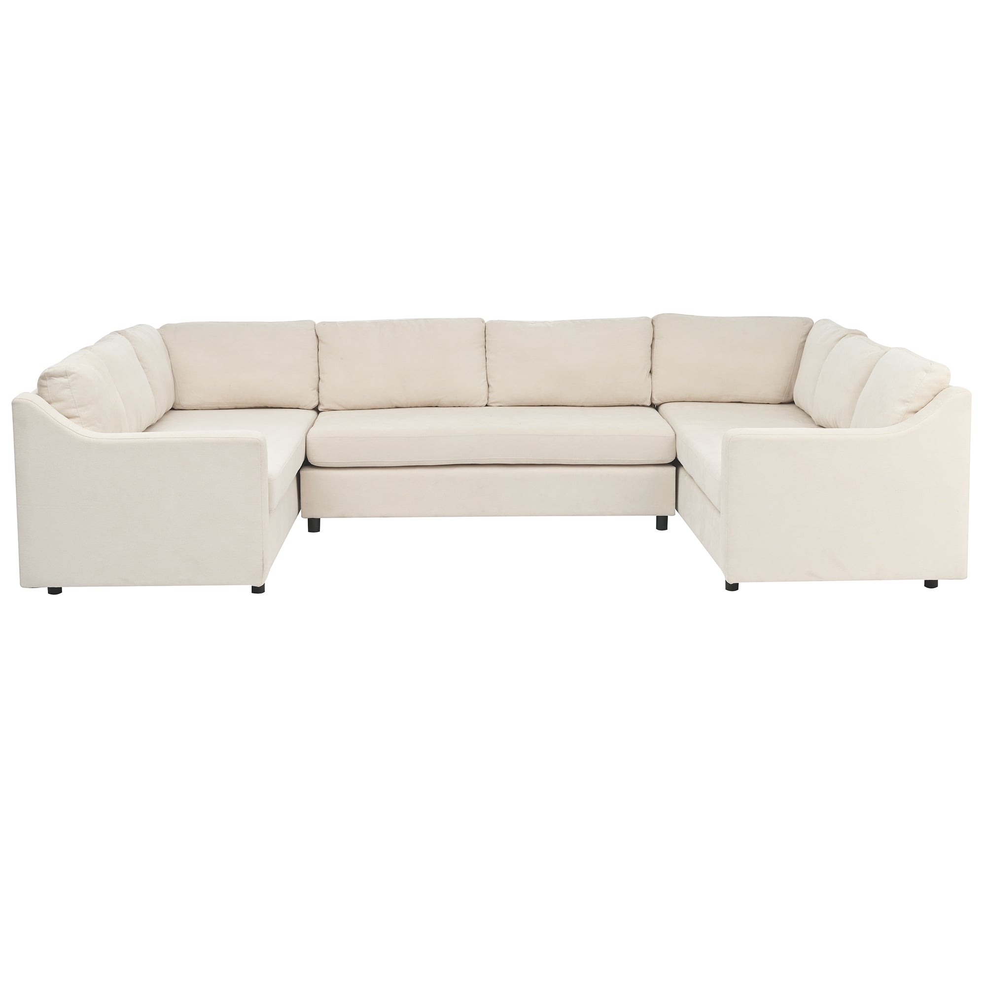 117" Polyester Recessed Arm Upholstered U-Shaped Large Sectional Sofa with Thick Seat and Back Cushions