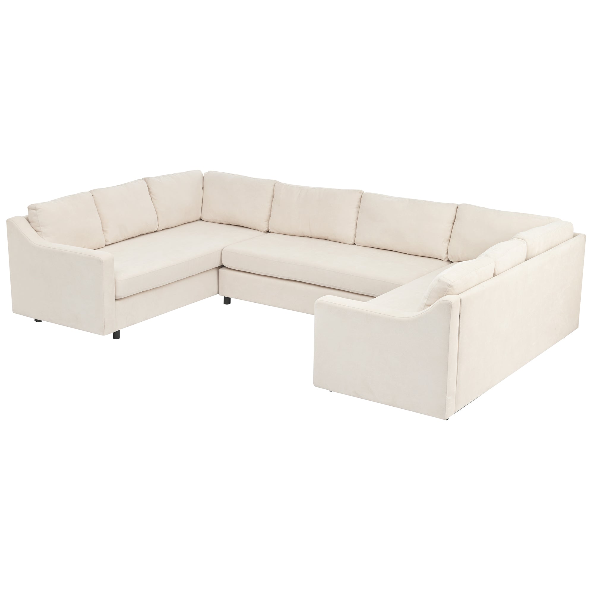 117" Polyester Recessed Arm Upholstered U-Shaped Large Sectional Sofa with Thick Seat and Back Cushions