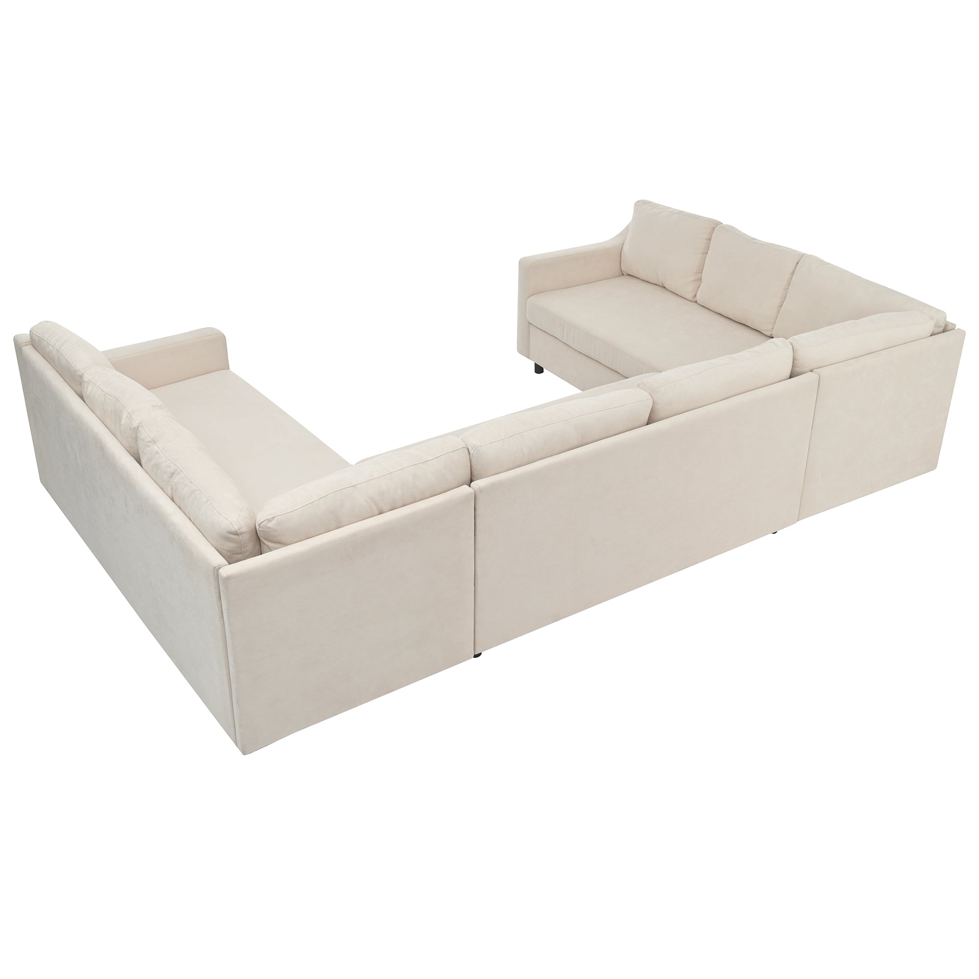 117" Polyester Recessed Arm Upholstered U-Shaped Large Sectional Sofa with Thick Seat and Back Cushions