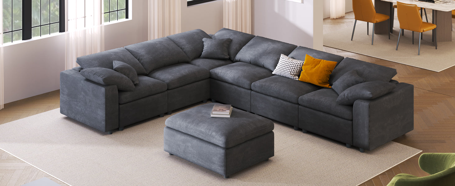 129.3" Polyester Pillow top Arm Oversized Modular Sectional Sofa