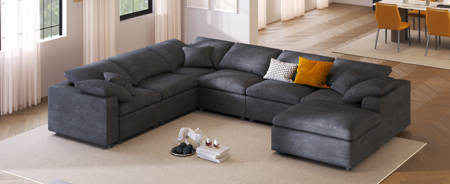 129.3" Polyester Pillow top Arm Oversized Modular Sectional Sofa