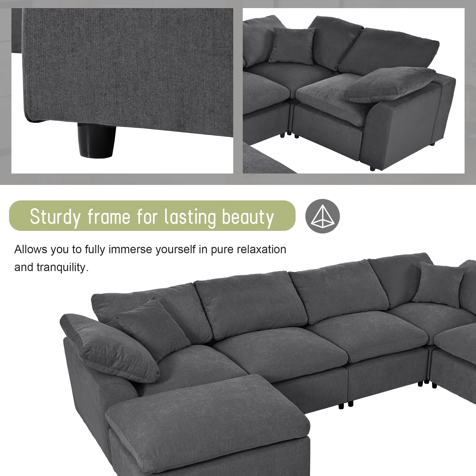 129.3" Polyester Pillow top Arm Oversized Modular Sectional Sofa