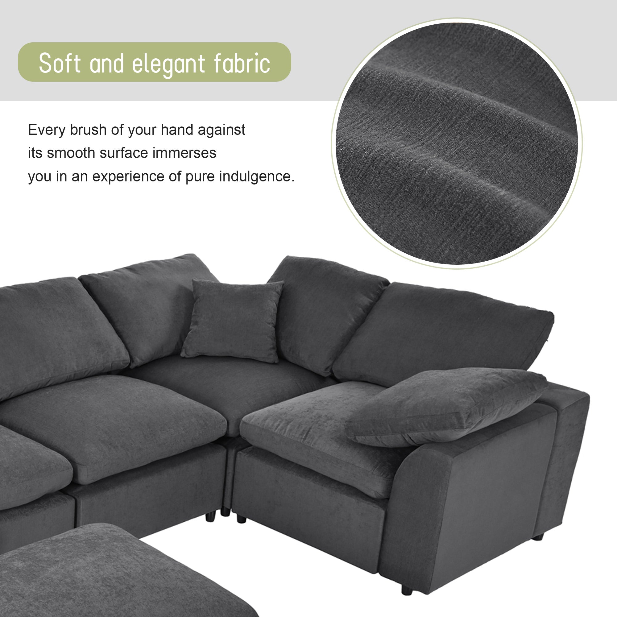 129.3" Polyester Pillow top Arm Oversized Modular Sectional Sofa