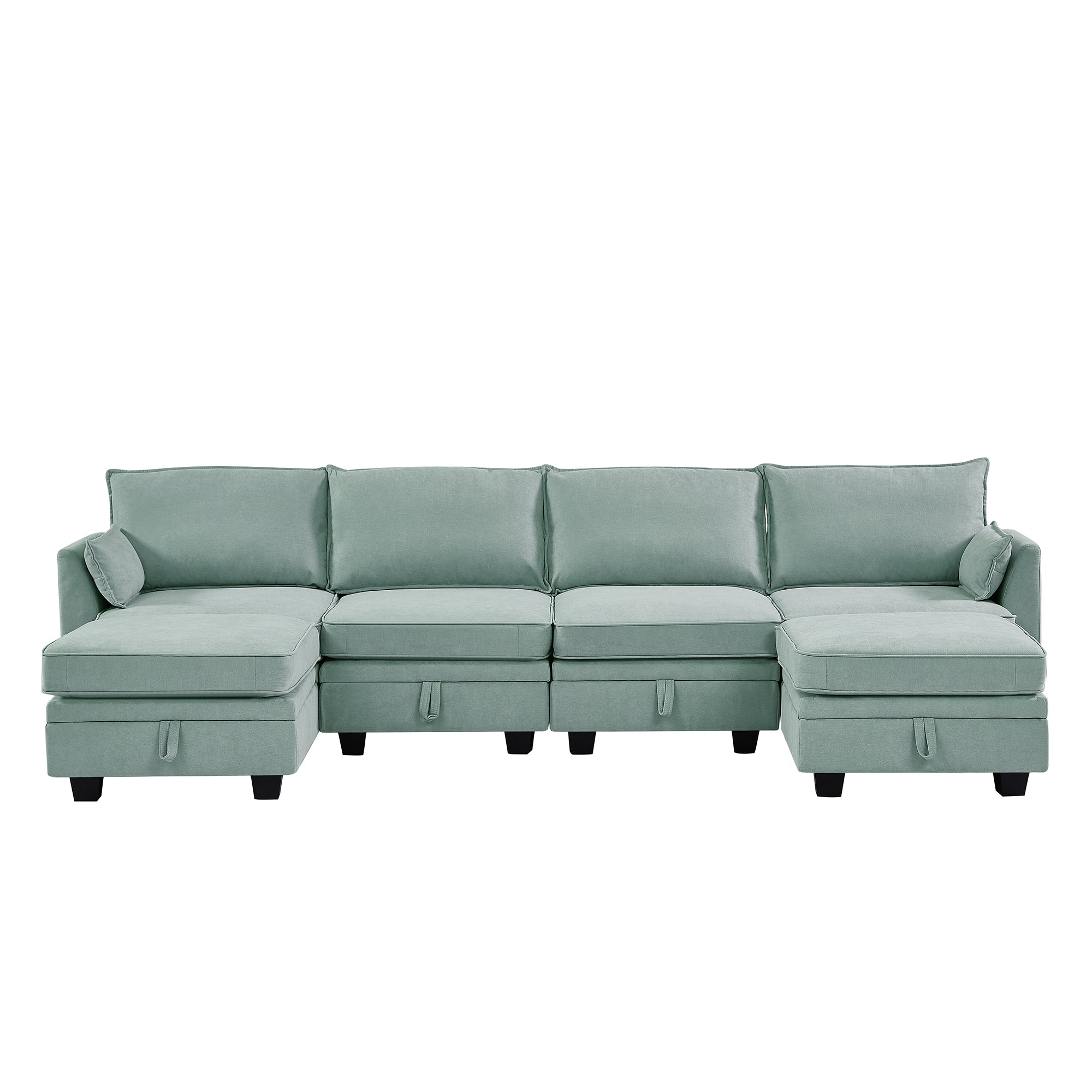 115" Linen Flared Arm Sectional Sofa with Storage Seat