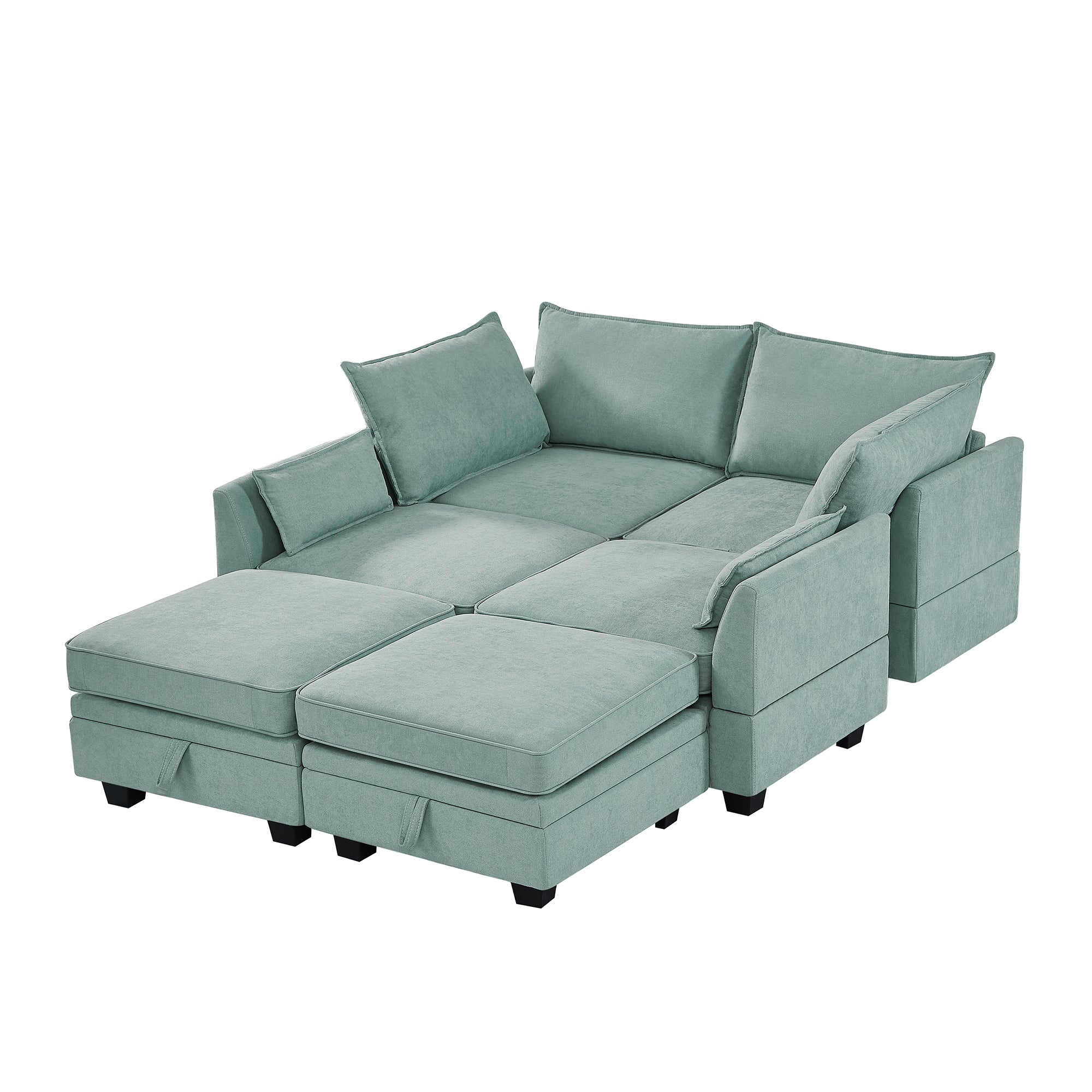 115" Linen Flared Arm Sectional Sofa with Storage Seat