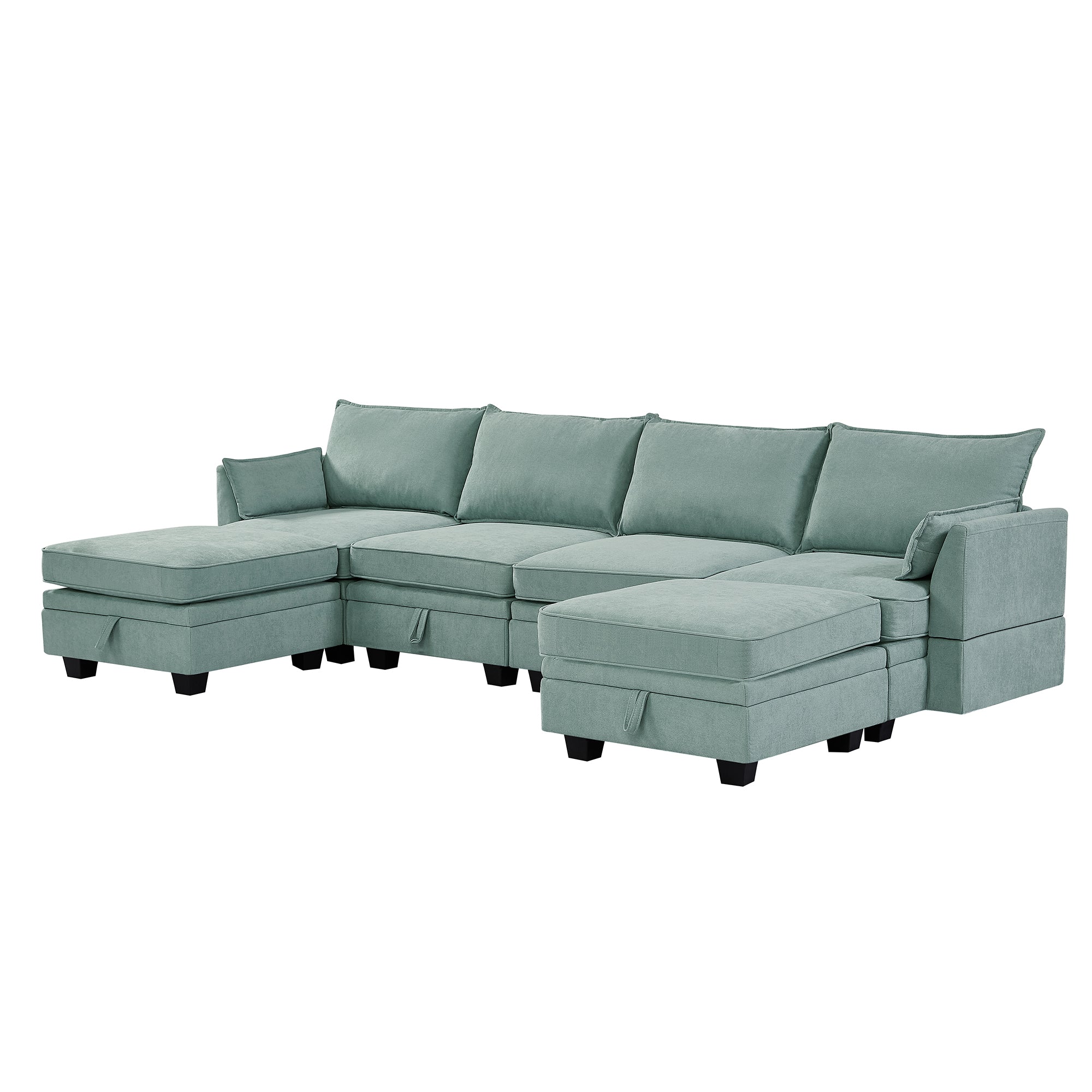 115" Linen Flared Arm Sectional Sofa with Storage Seat