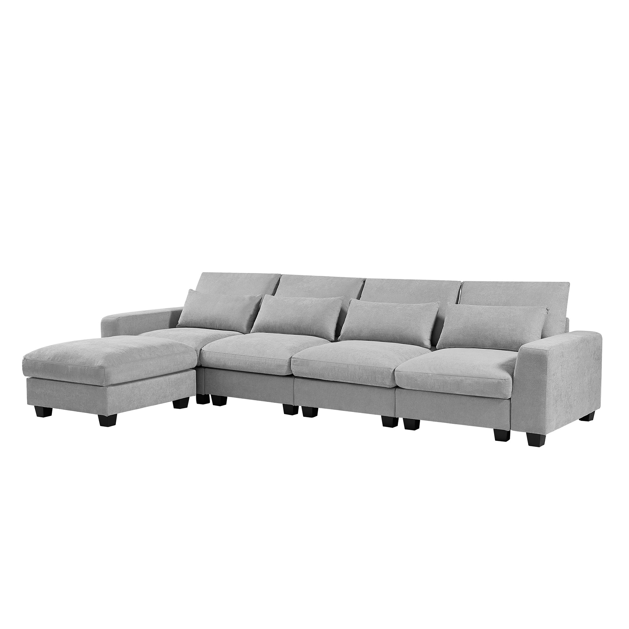 129.9" Linen Flared Arm Feather Filled Sectional Sofa with Reversible Chaise