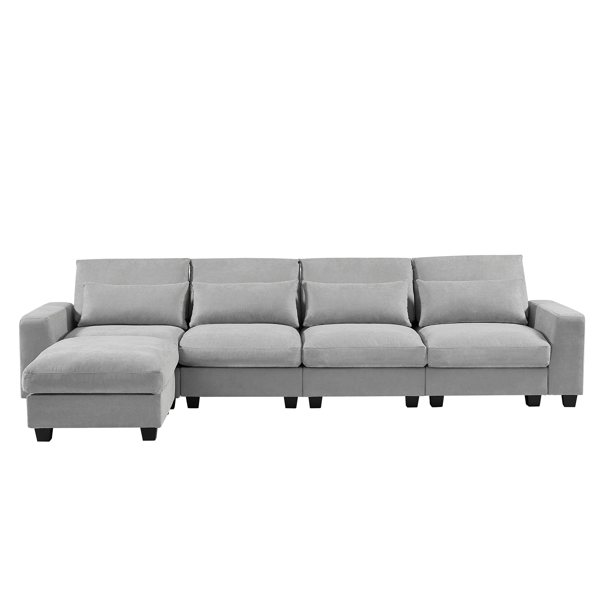 129.9" Linen Flared Arm Feather Filled Sectional Sofa with Reversible Chaise