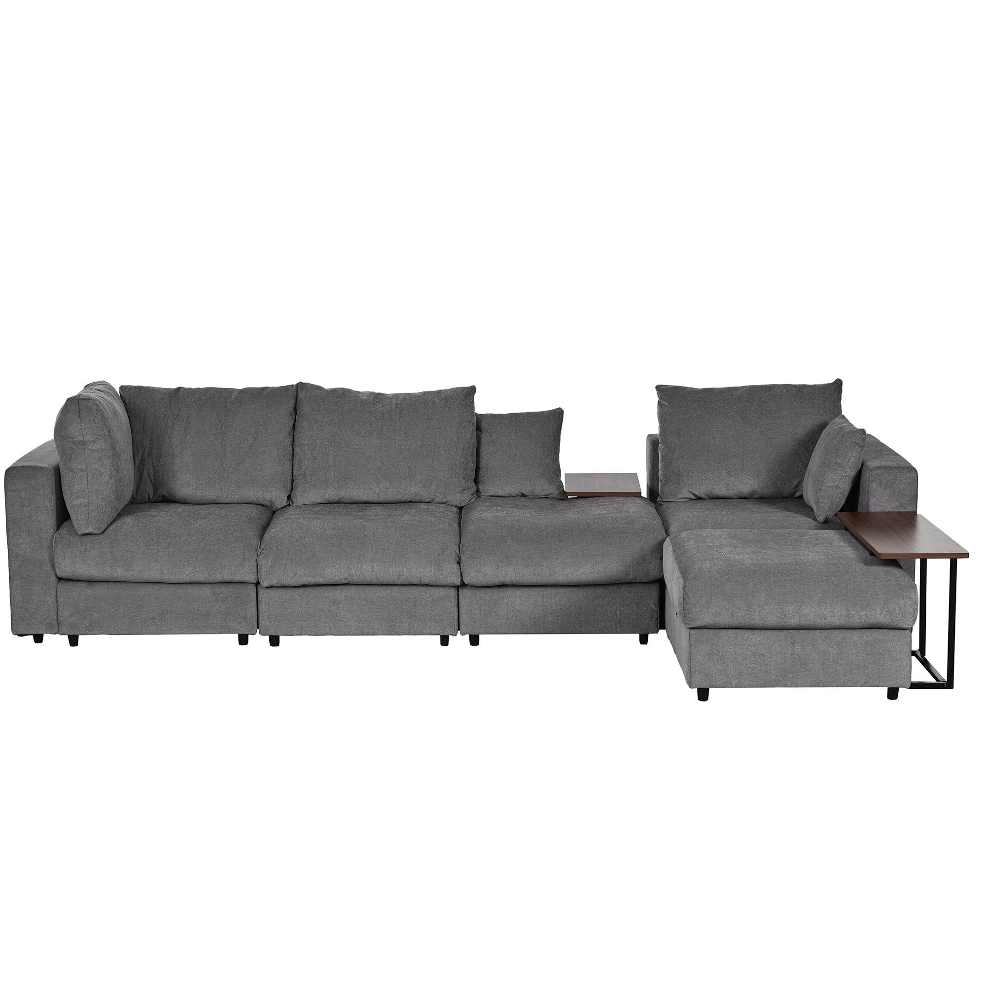 133" Polyester Square Arm Sofa Chaise and Pillows