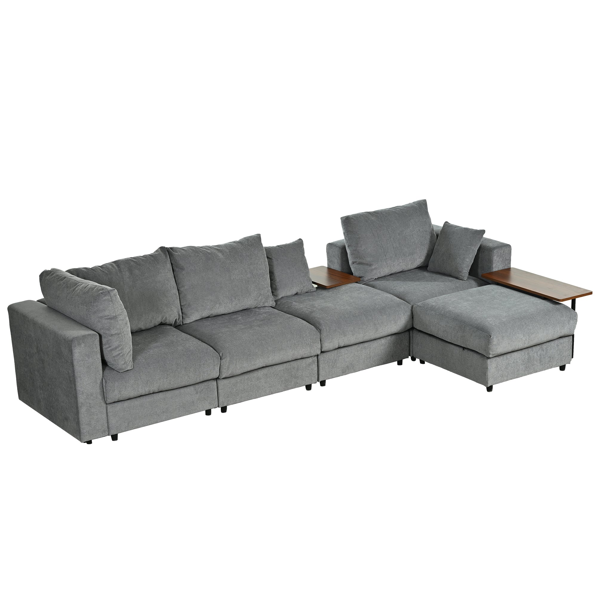 133" Polyester Square Arm Sofa Chaise and Pillows