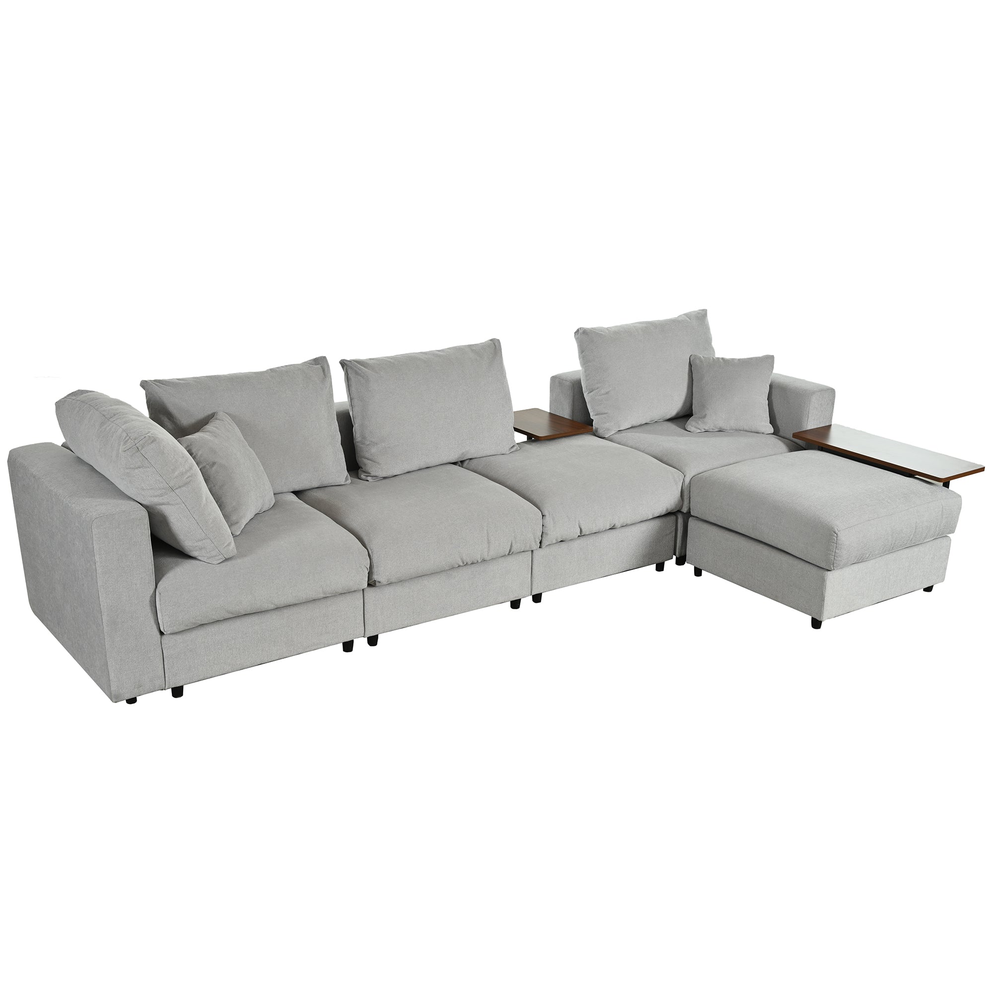133" Polyester Square Arm Sofa Chaise and Pillows