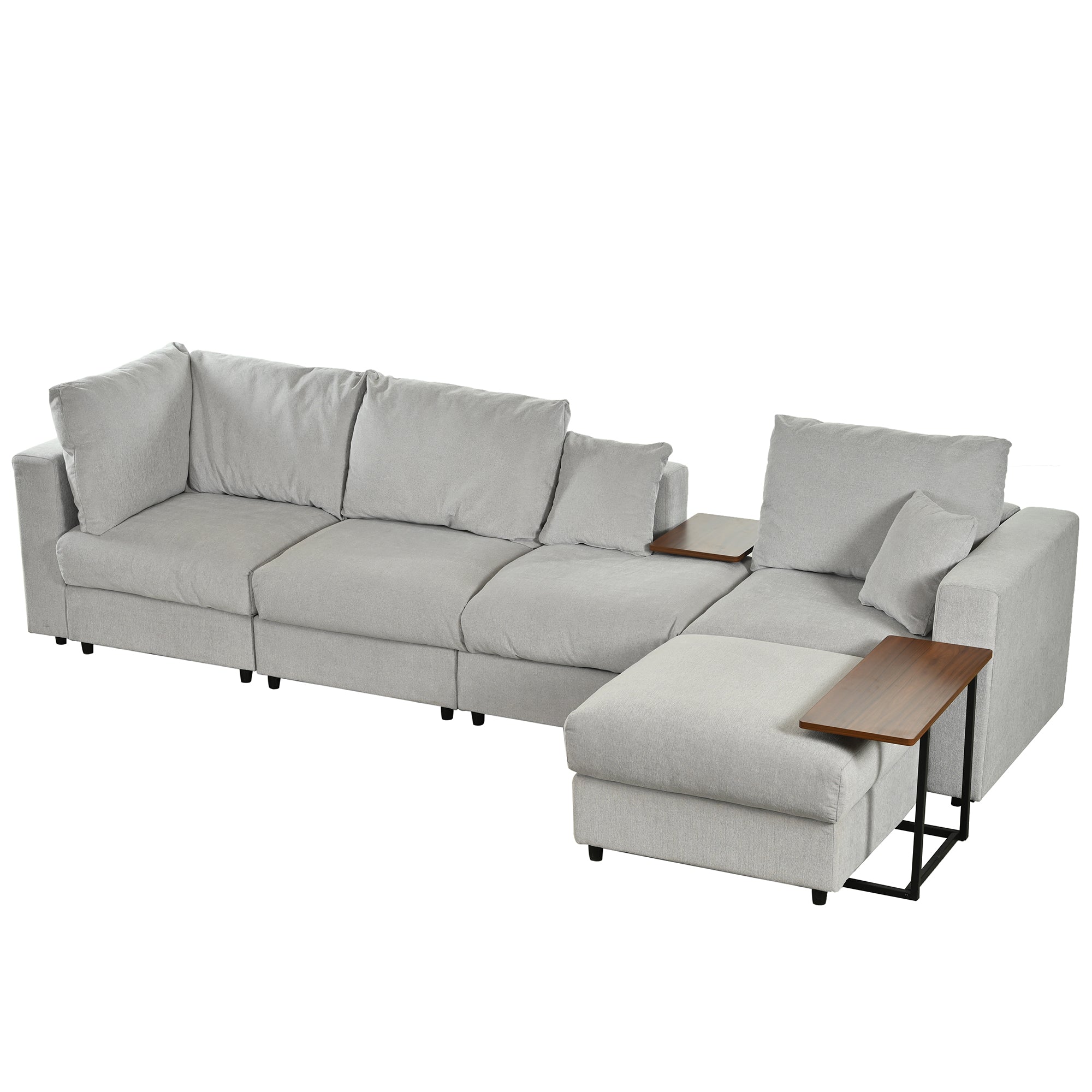 133" Polyester Square Arm Sofa Chaise and Pillows