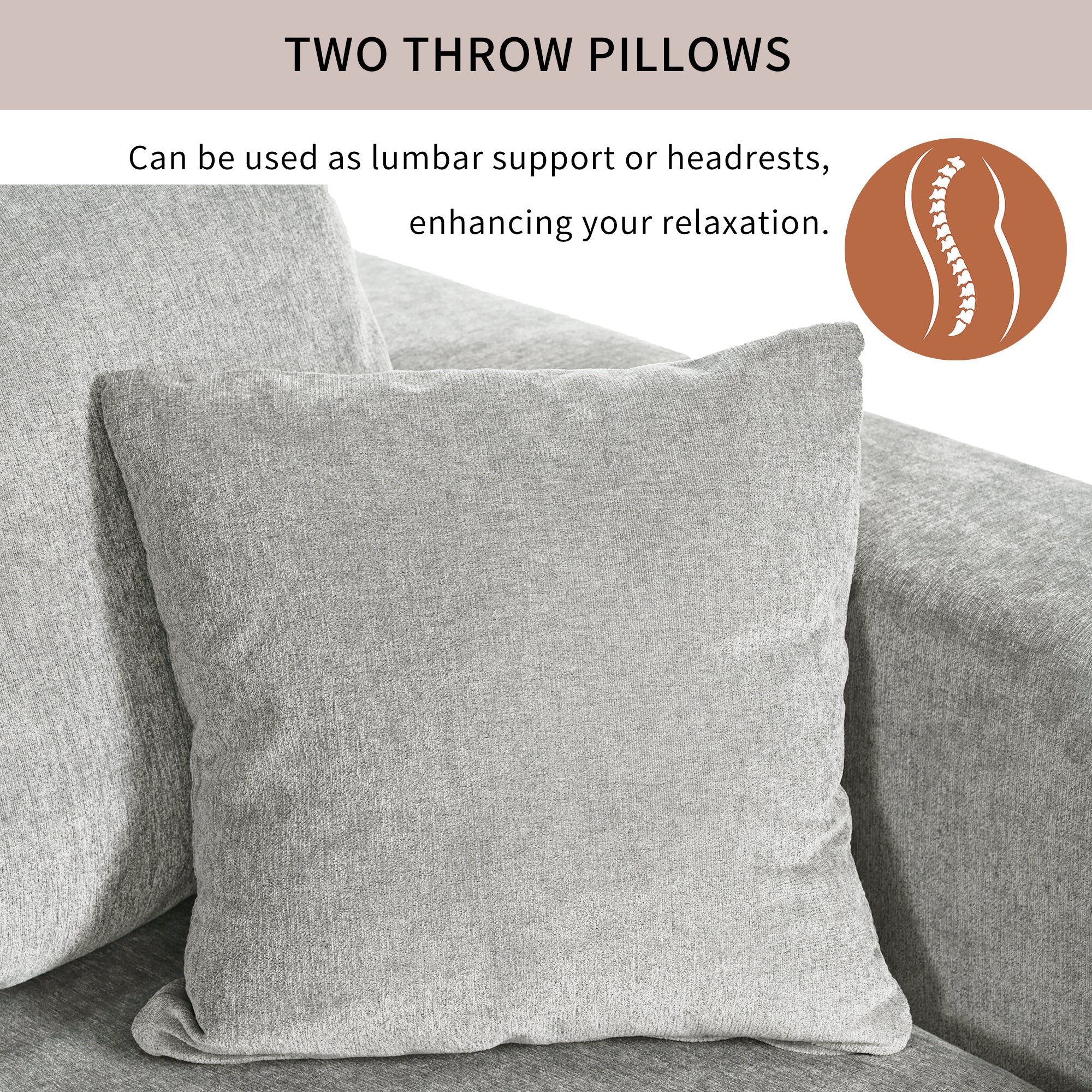 133" Polyester Square Arm Sofa Chaise and Pillows