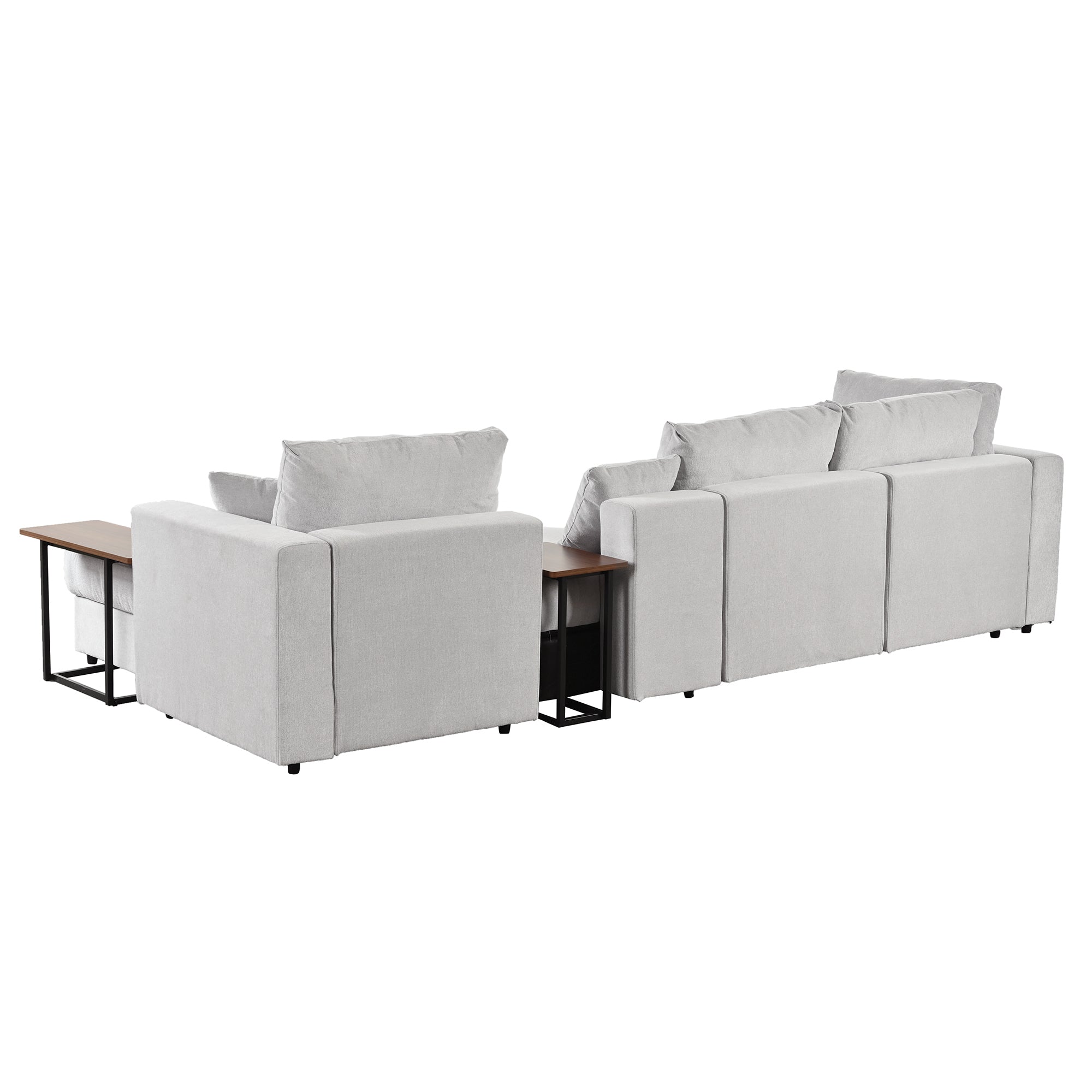 133" Polyester Square Arm Sofa Chaise and Pillows