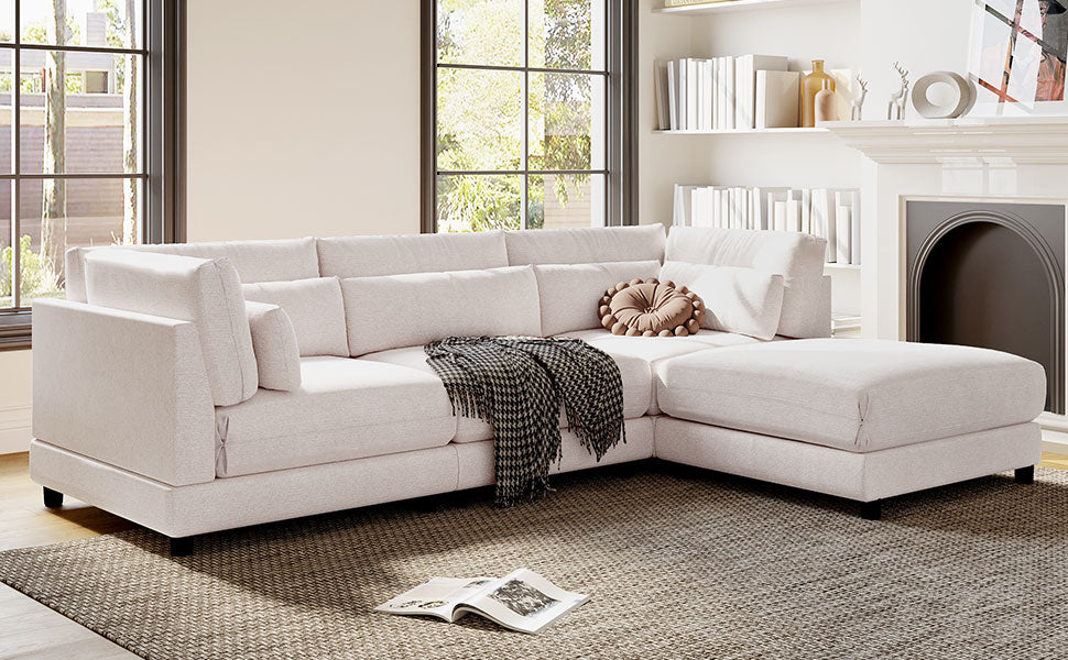 110.6" Polyester Flared Arm Sofa with Removable Ottomans and comfortable waist pillows