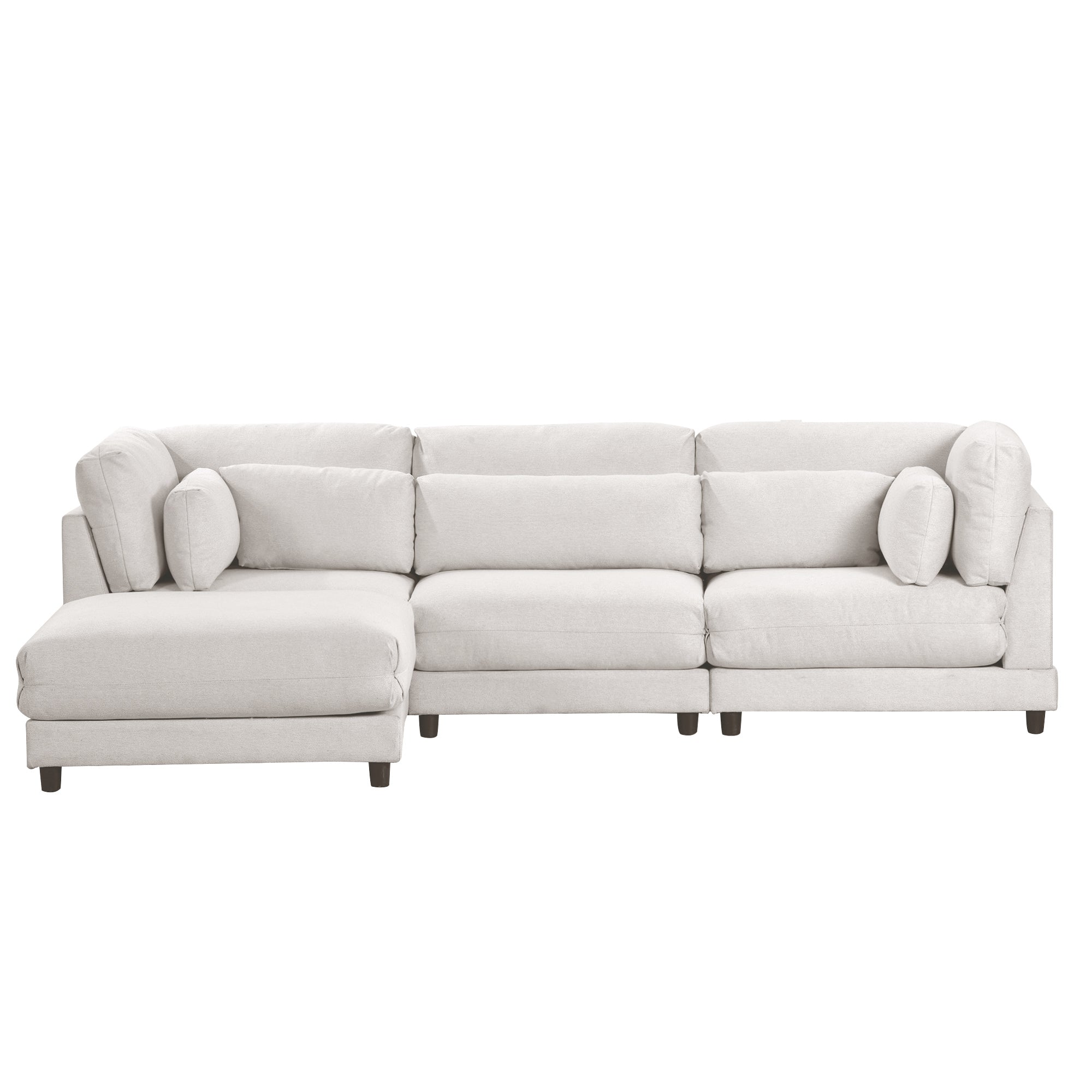 110.6" Polyester Flared Arm Sofa with Removable Ottomans and comfortable waist pillows