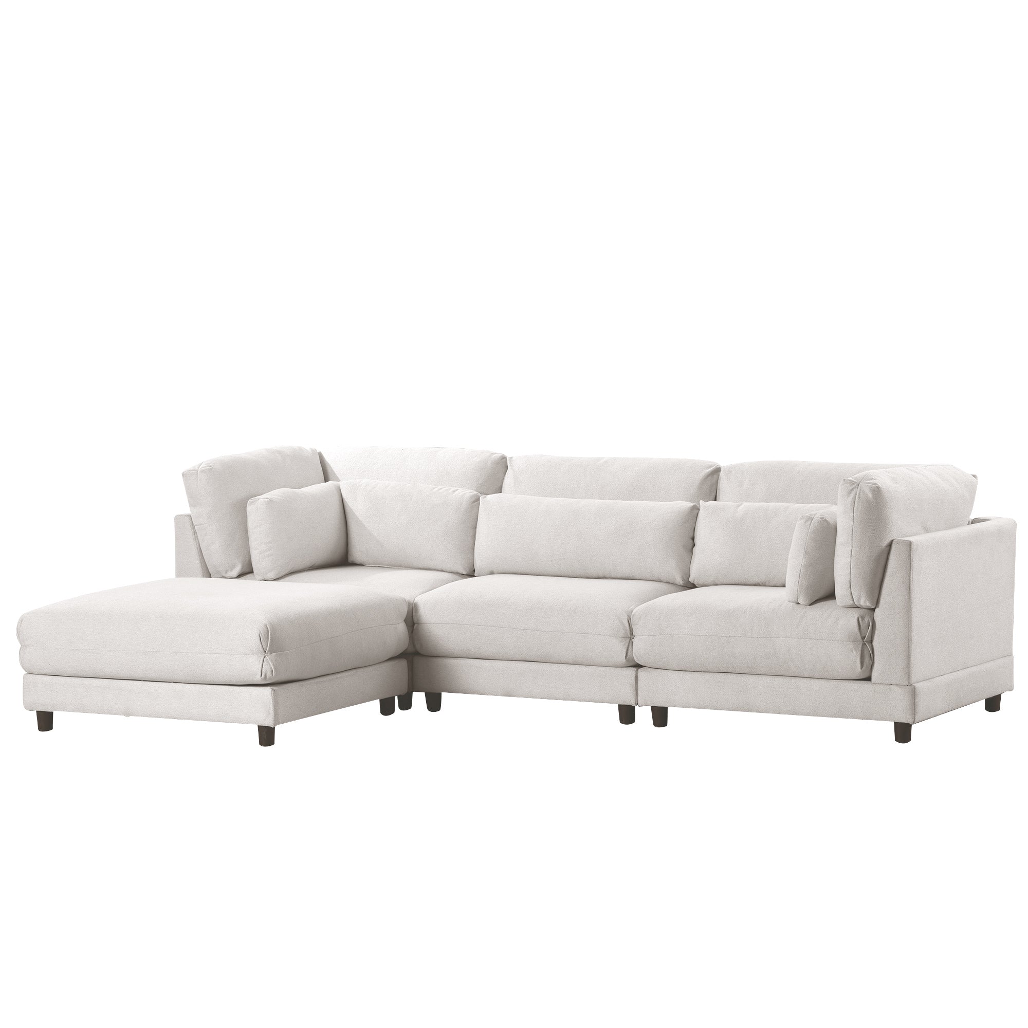 110.6" Polyester Flared Arm Sofa with Removable Ottomans and comfortable waist pillows