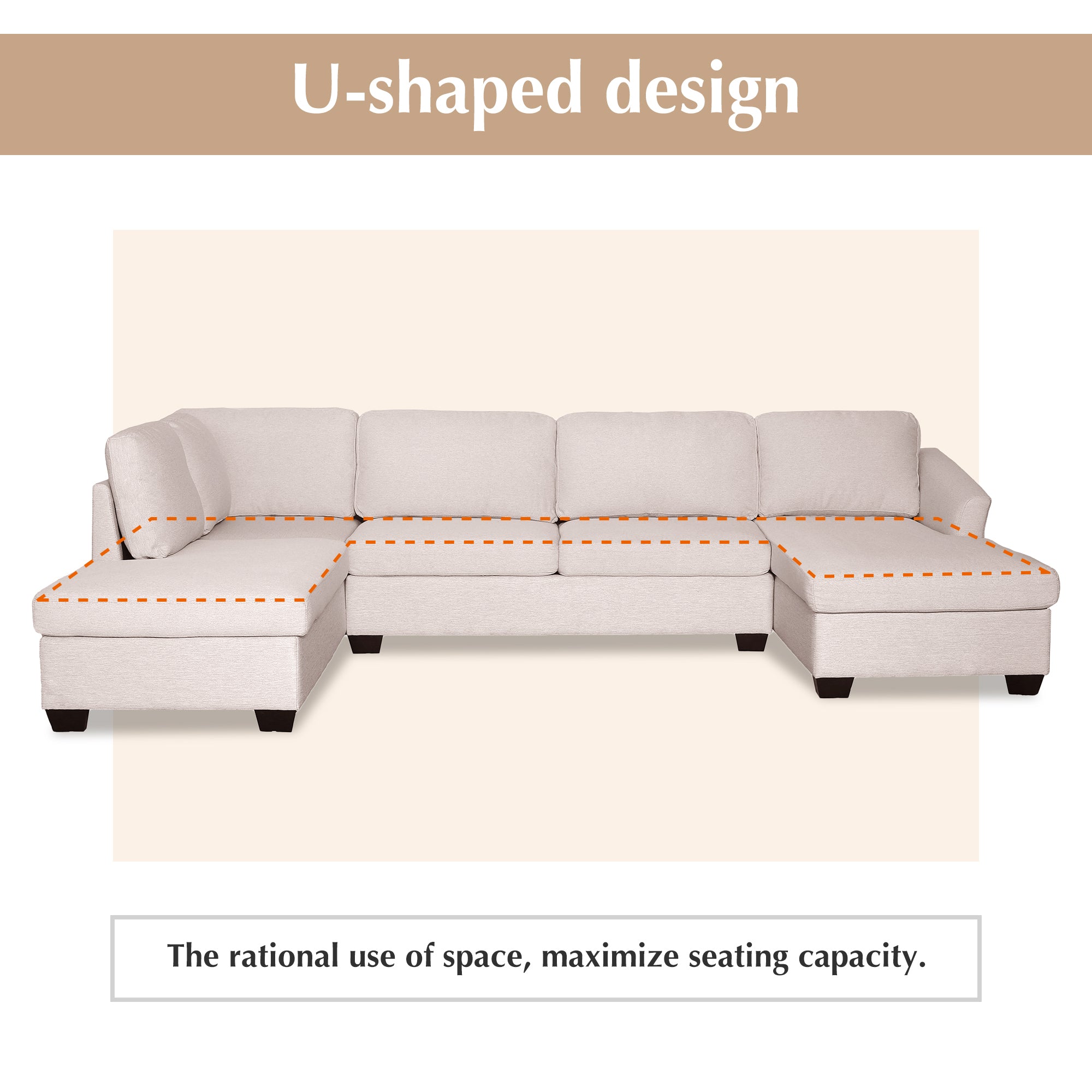 116.9" Polyester Flared Arm Modern Large U-Shape Sectional Sofa