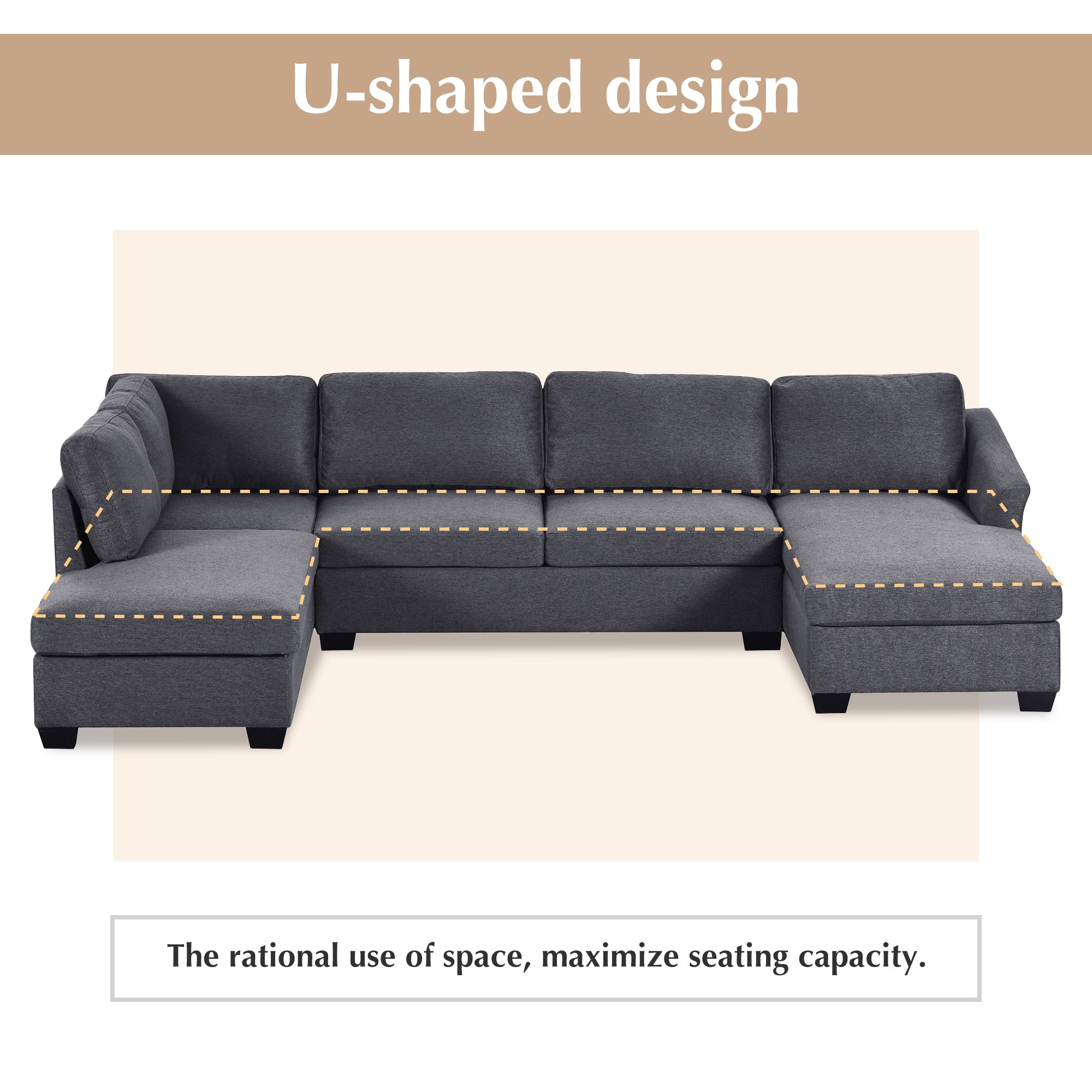 116.9" Polyester Flared Arm Modern Large U-Shape Sectional Sofa