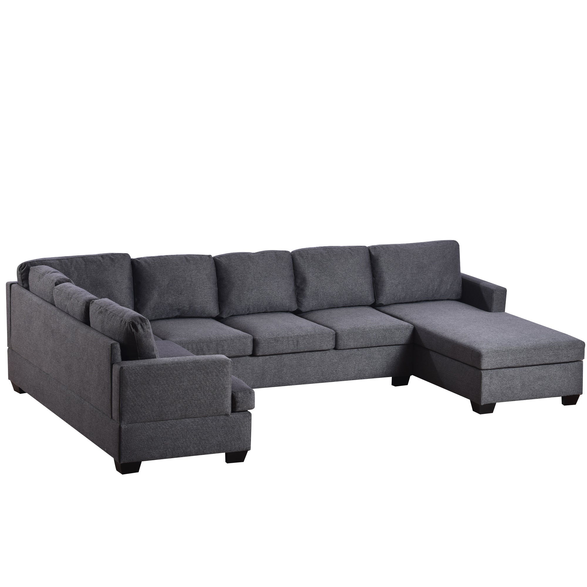 125.6" Polyester Square Arm Modern Large Upholstered U-Shape Sectional Sofa