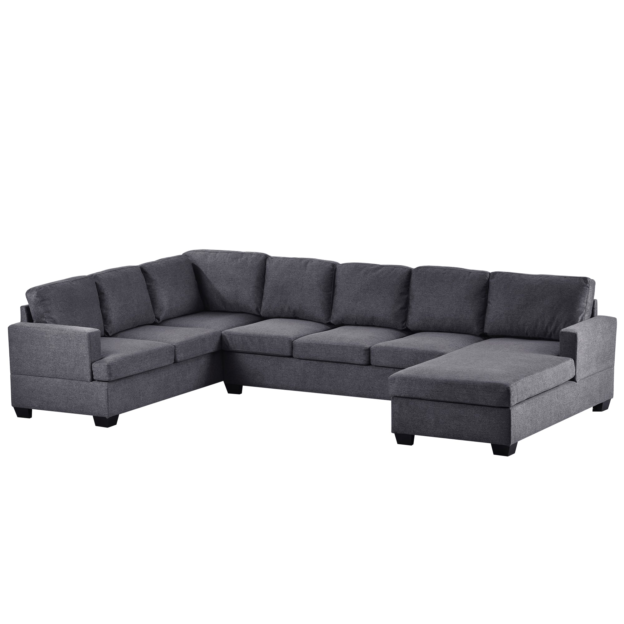 125.6" Polyester Square Arm Modern Large Upholstered U-Shape Sectional Sofa