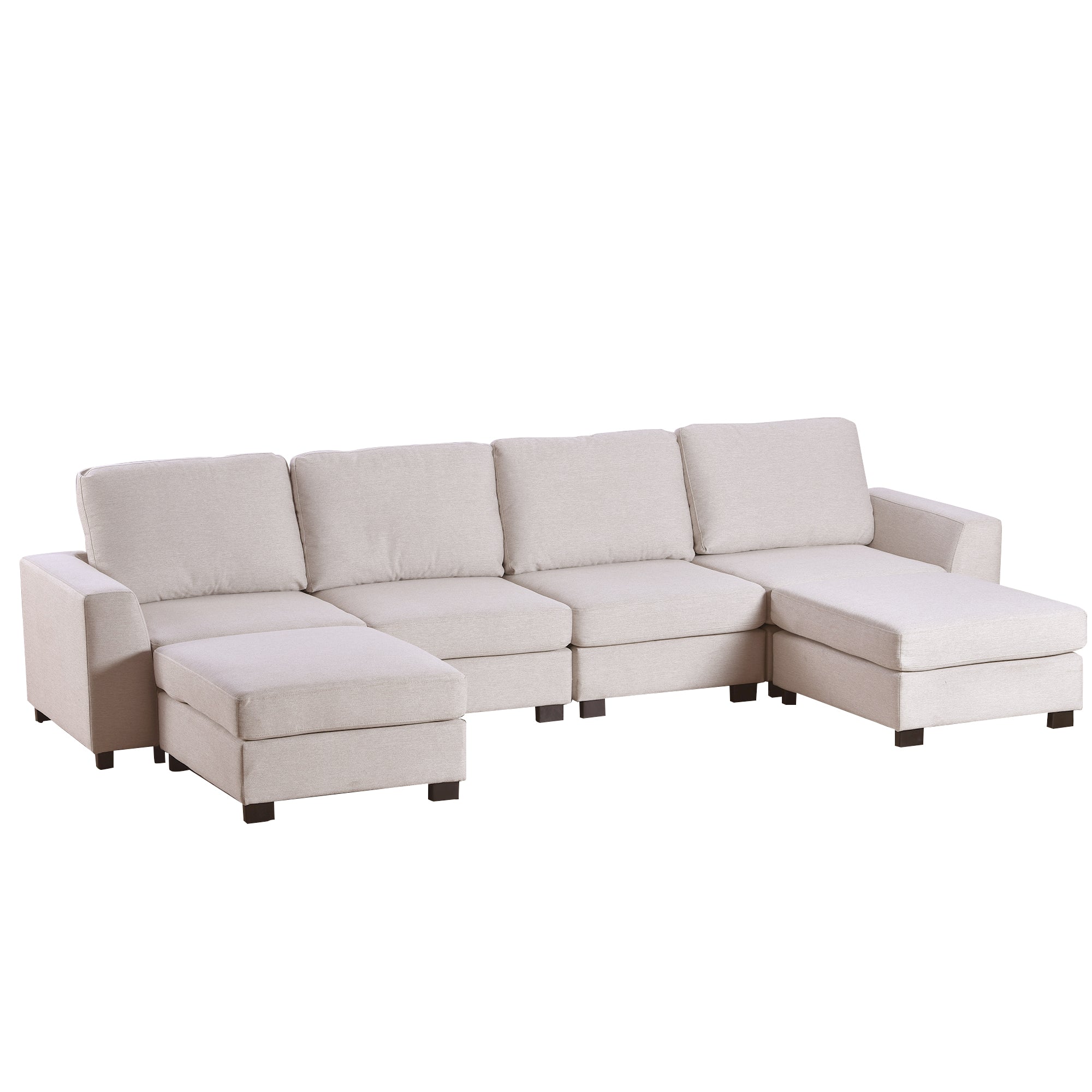 130.7" Polyester Flared Arm Sofa with Removable Ottomans