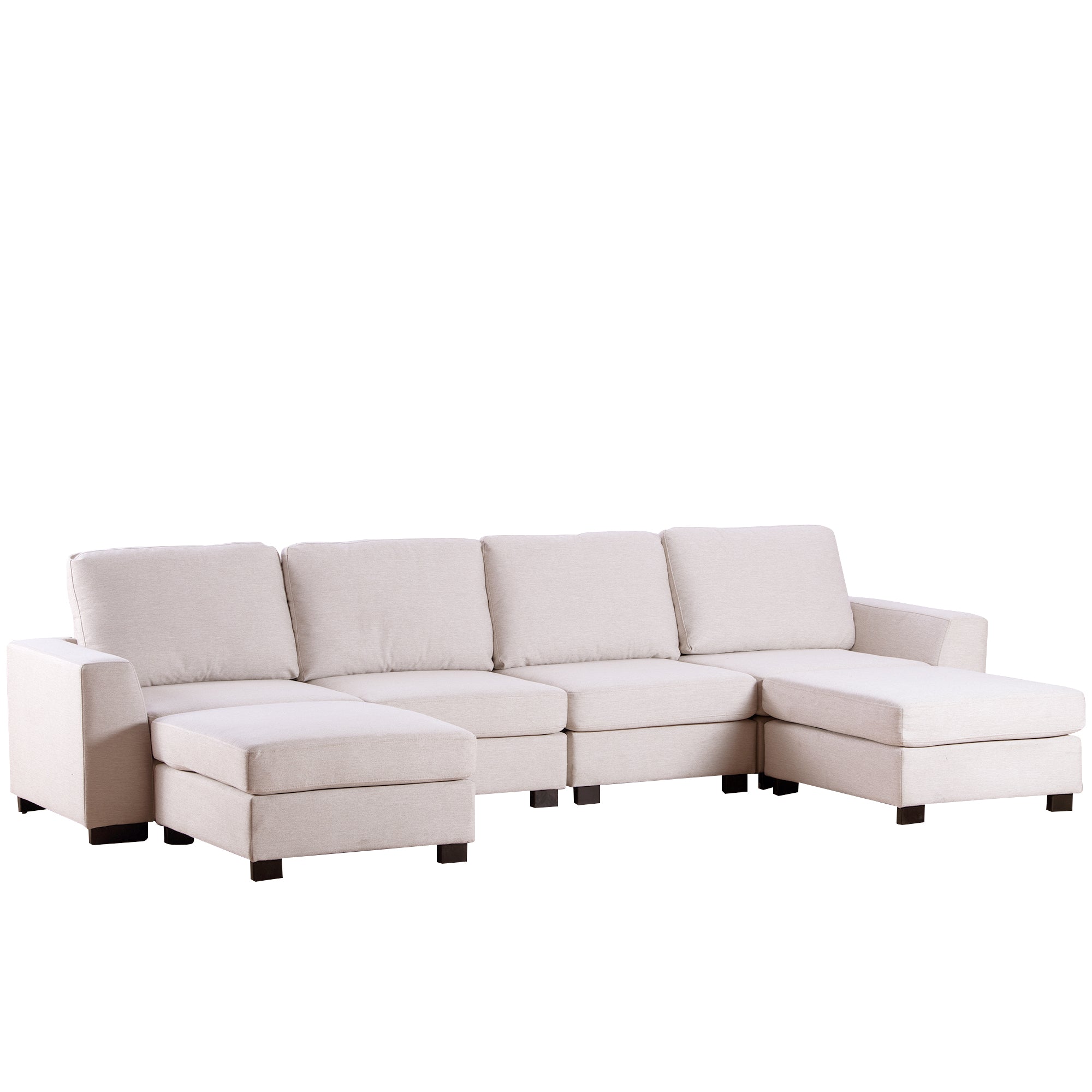 130.7" Polyester Flared Arm Sofa with Removable Ottomans