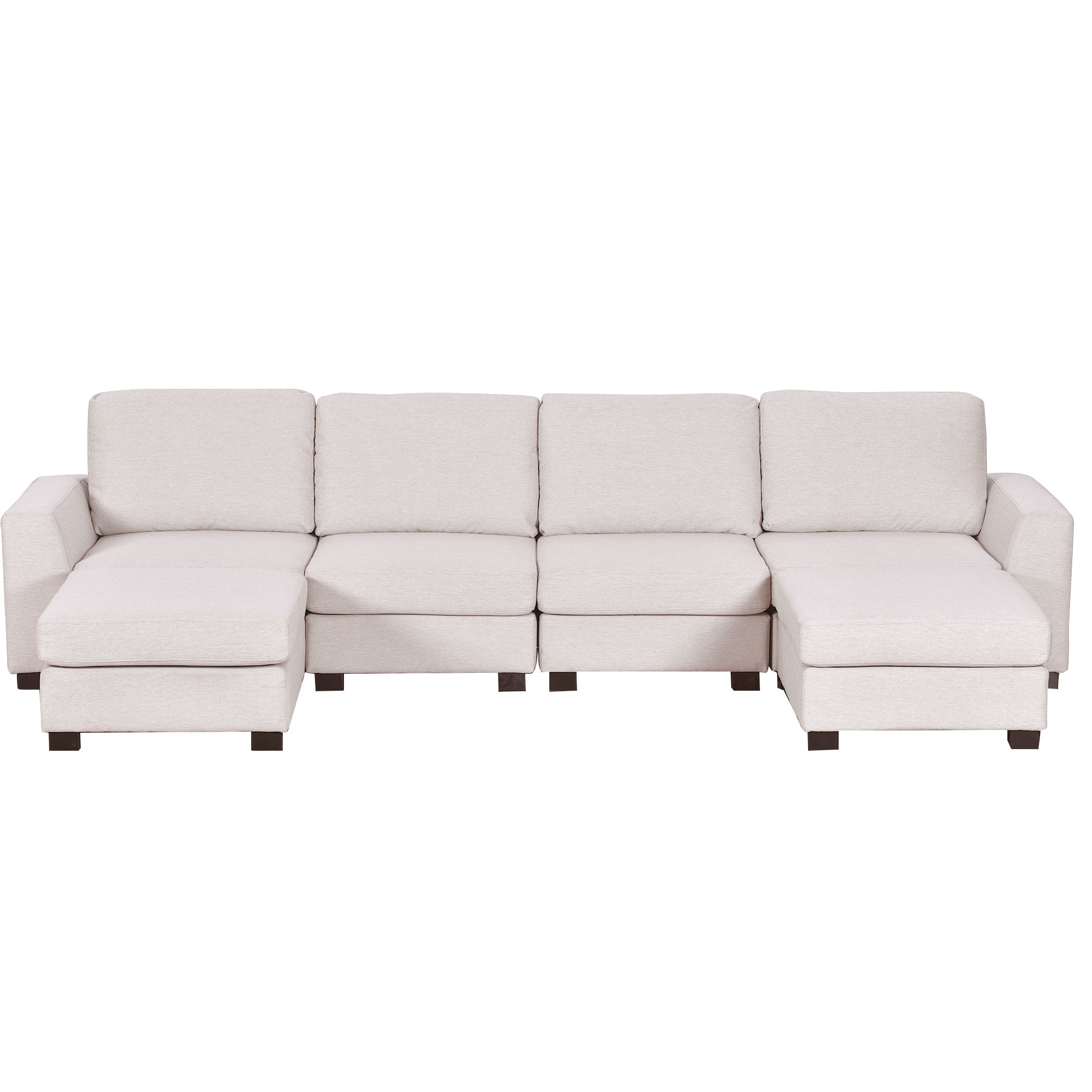 130.7" Polyester Flared Arm Sofa with Removable Ottomans