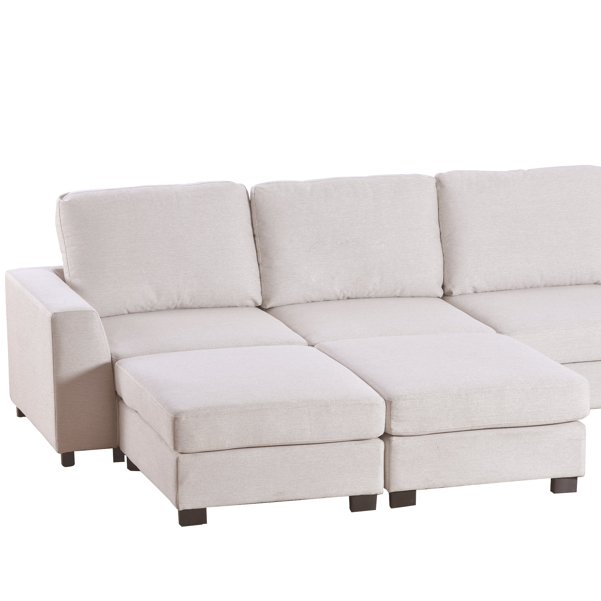 130.7" Polyester Flared Arm Sofa with Removable Ottomans