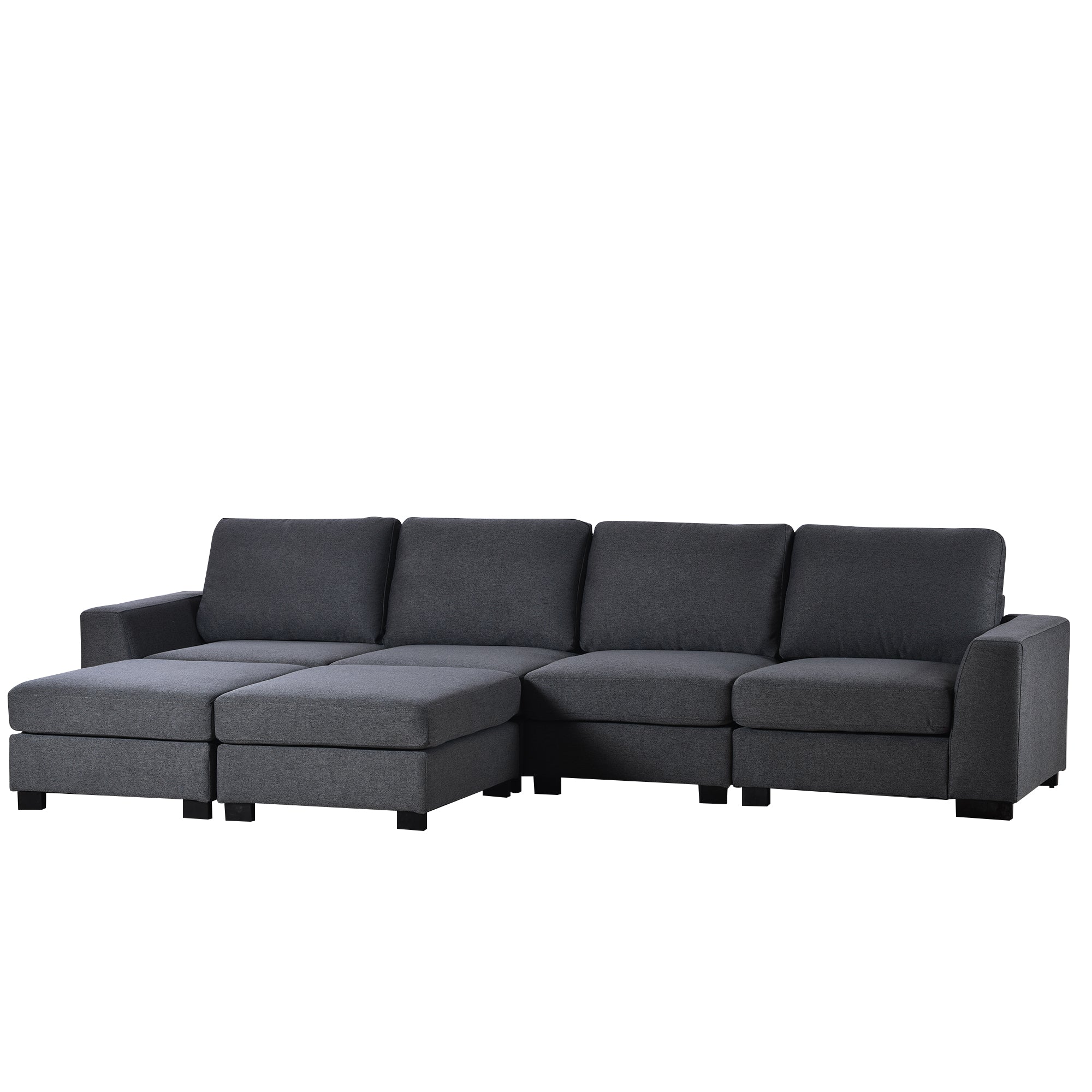 130.7" Polyester Flared Arm Sofa with Removable Ottomans