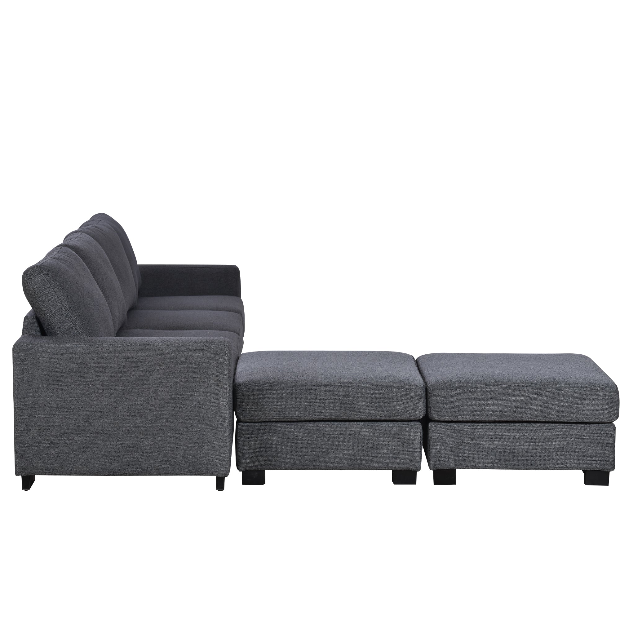 130.7" Polyester Flared Arm Sofa with Removable Ottomans