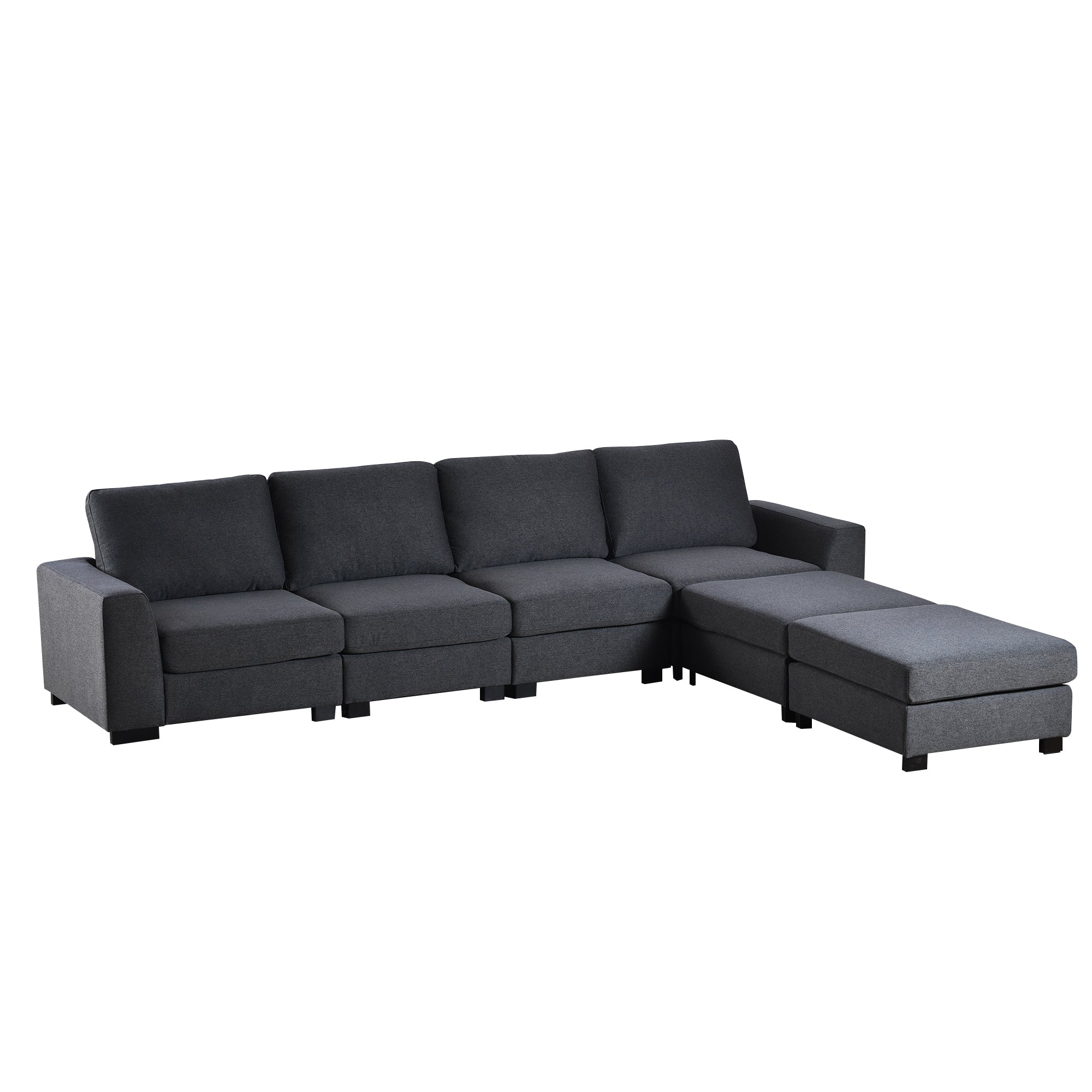 130.7" Polyester Flared Arm Sofa with Removable Ottomans