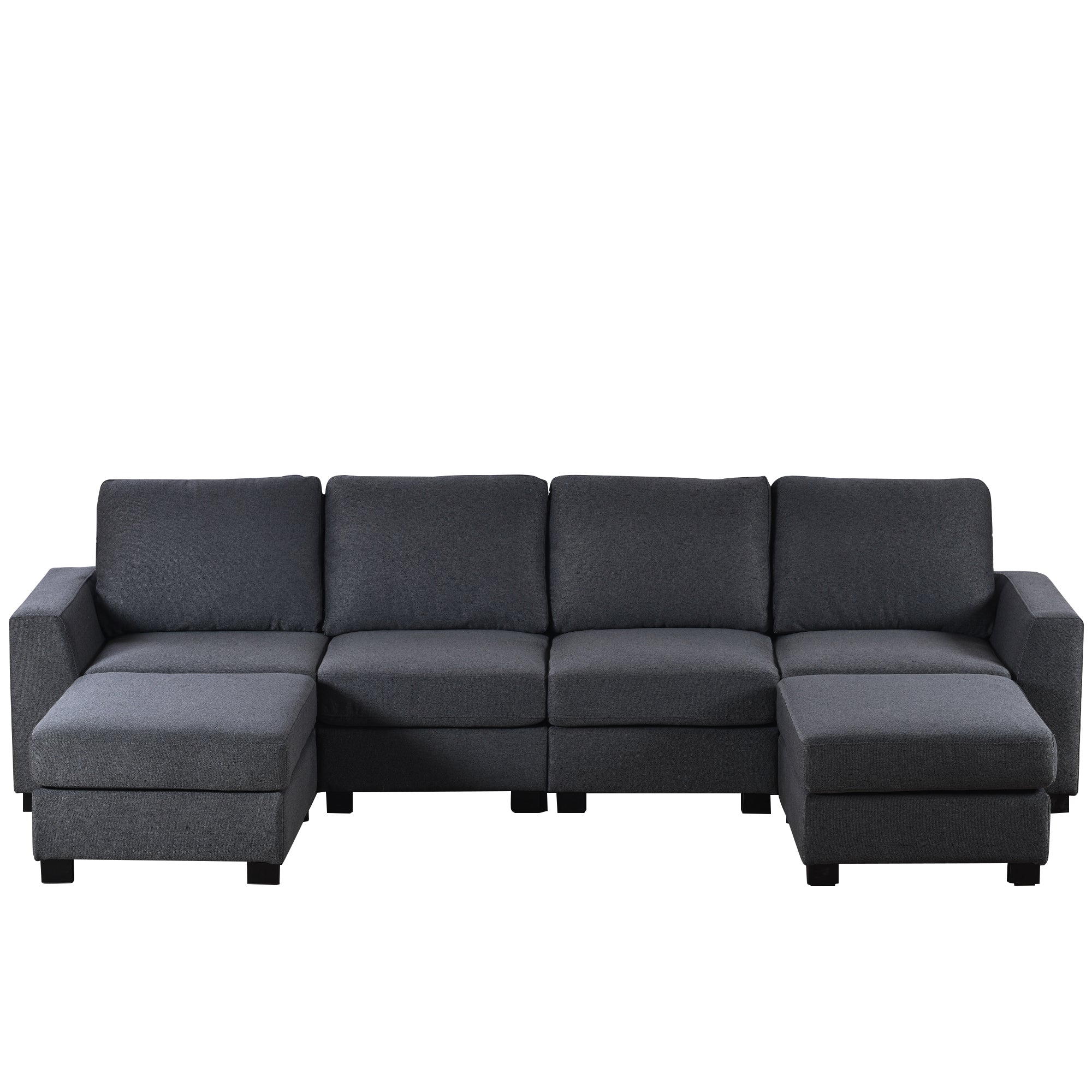 130.7" Polyester Flared Arm Sofa with Removable Ottomans